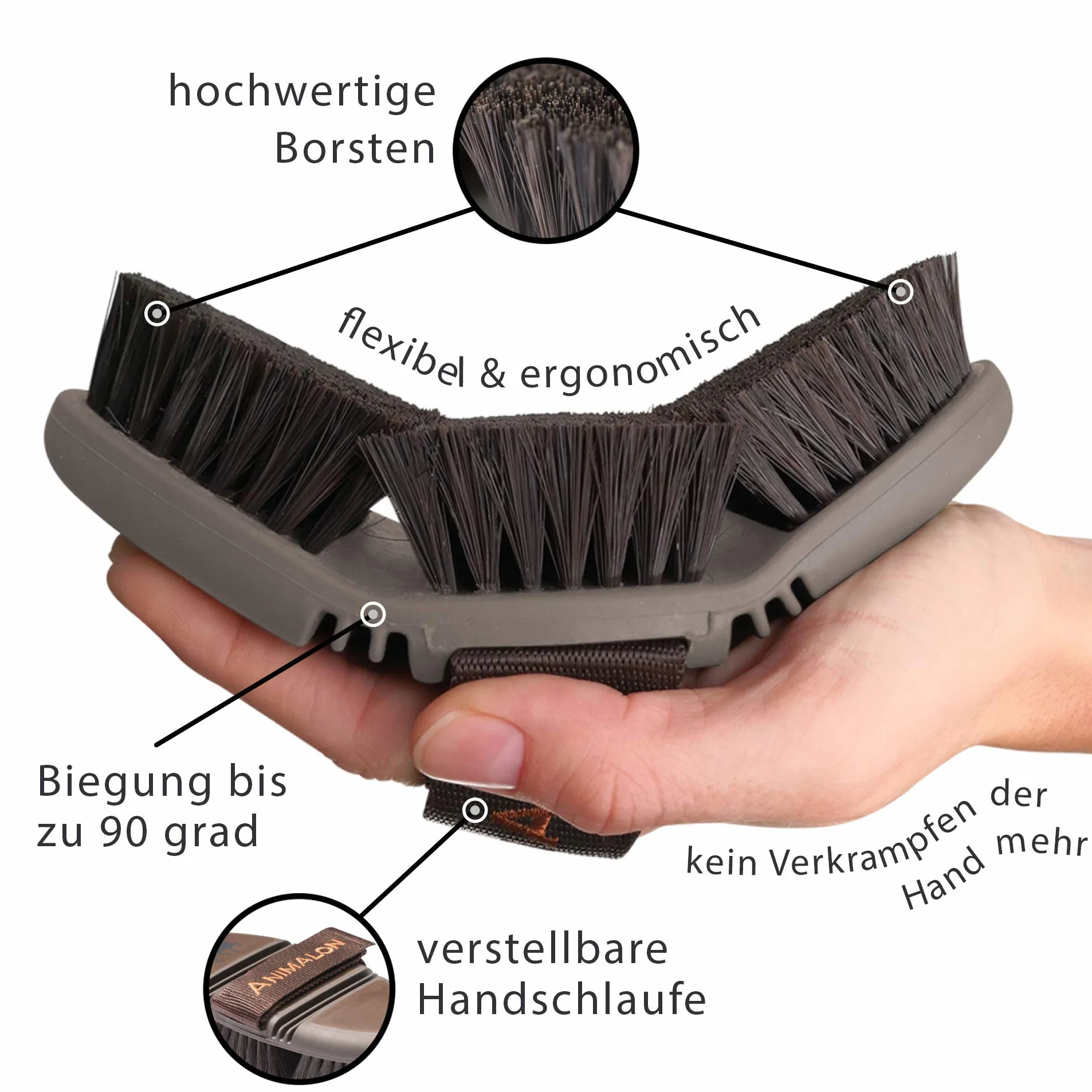 Brosse pour Chevaux CareFlex Animalon Flexible Ergonomique Velcro Kit Pansage Accessoires Nettoyage Équidés