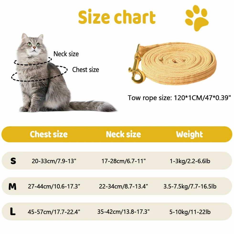 Harnais Laisse Chat Anti-Évasion Réglable 1,2 M Filet Respirant pour Chatons Lapins Promenades Extérieur