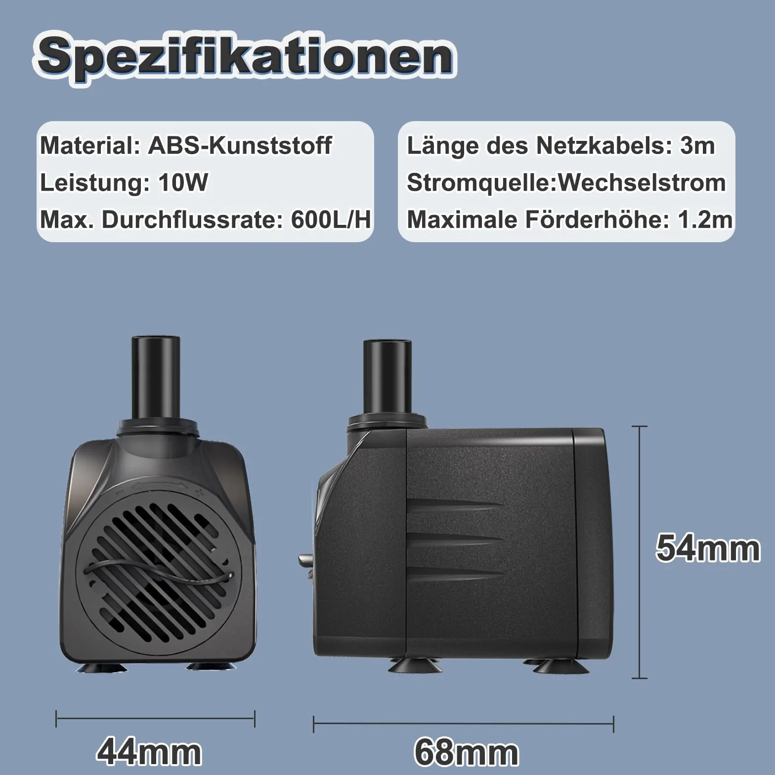 SongLong Pompe de Fontaine Ultra Silencieuse 10W 600 L/H Câble 3m