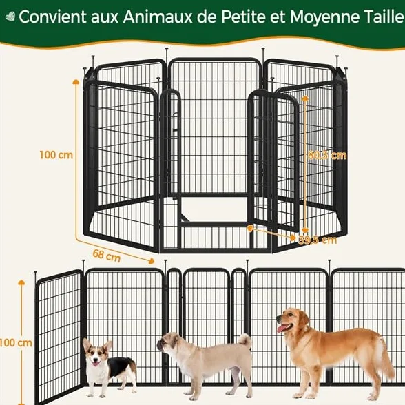 Yaheetech Parc pour Chien 8 Panneaux Enclos Chiens 68 x 100 cm Clôture en Métal Chenil Exterieur