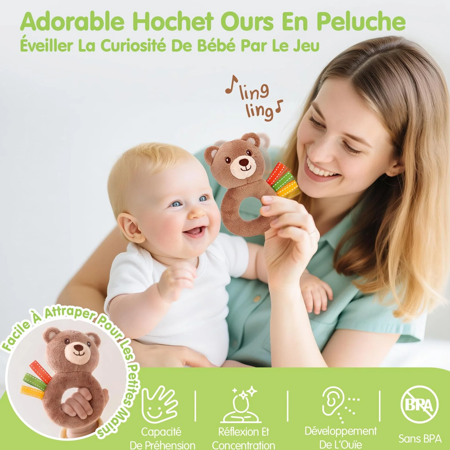 Coffret Naissance Bébé Fille et Garçon, Cadeau Nouveau-né avec Couverture d’Emmaillotage, Hochets et Livre d’Éveil Sensoriel, 0–12 Mois