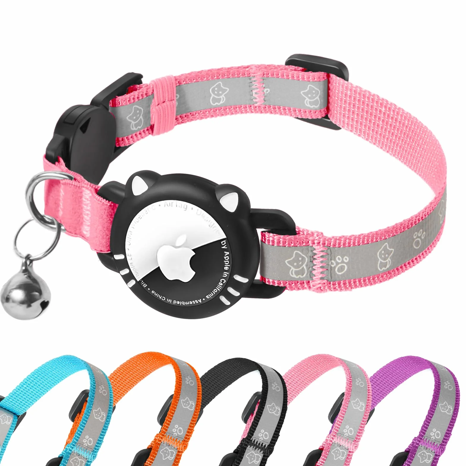 Collier Chat Réfléchissant Compatible Airtag Apple, Boucle Sécurité Anti étranglement pour Chaton