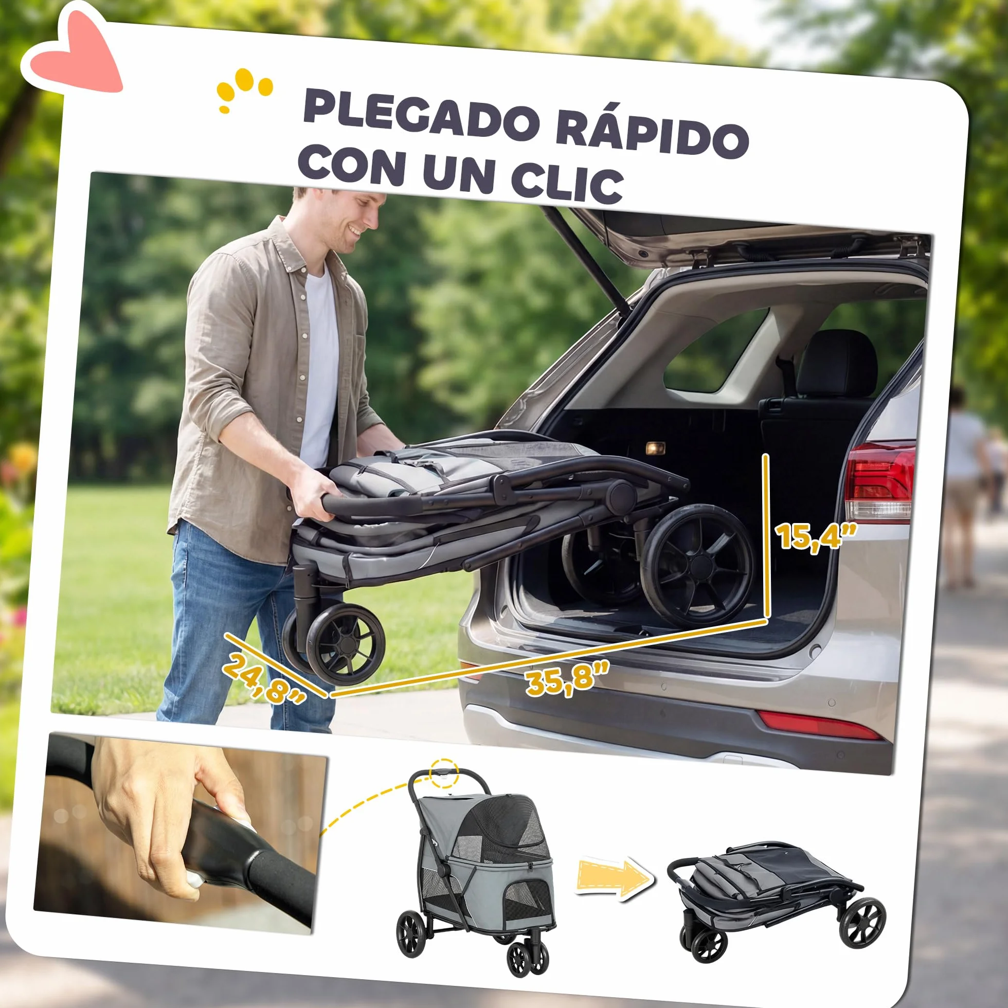 PawHut Poussette pour chiens 3 roues tout terrain charge 20 kg 92 x 63 x 95
