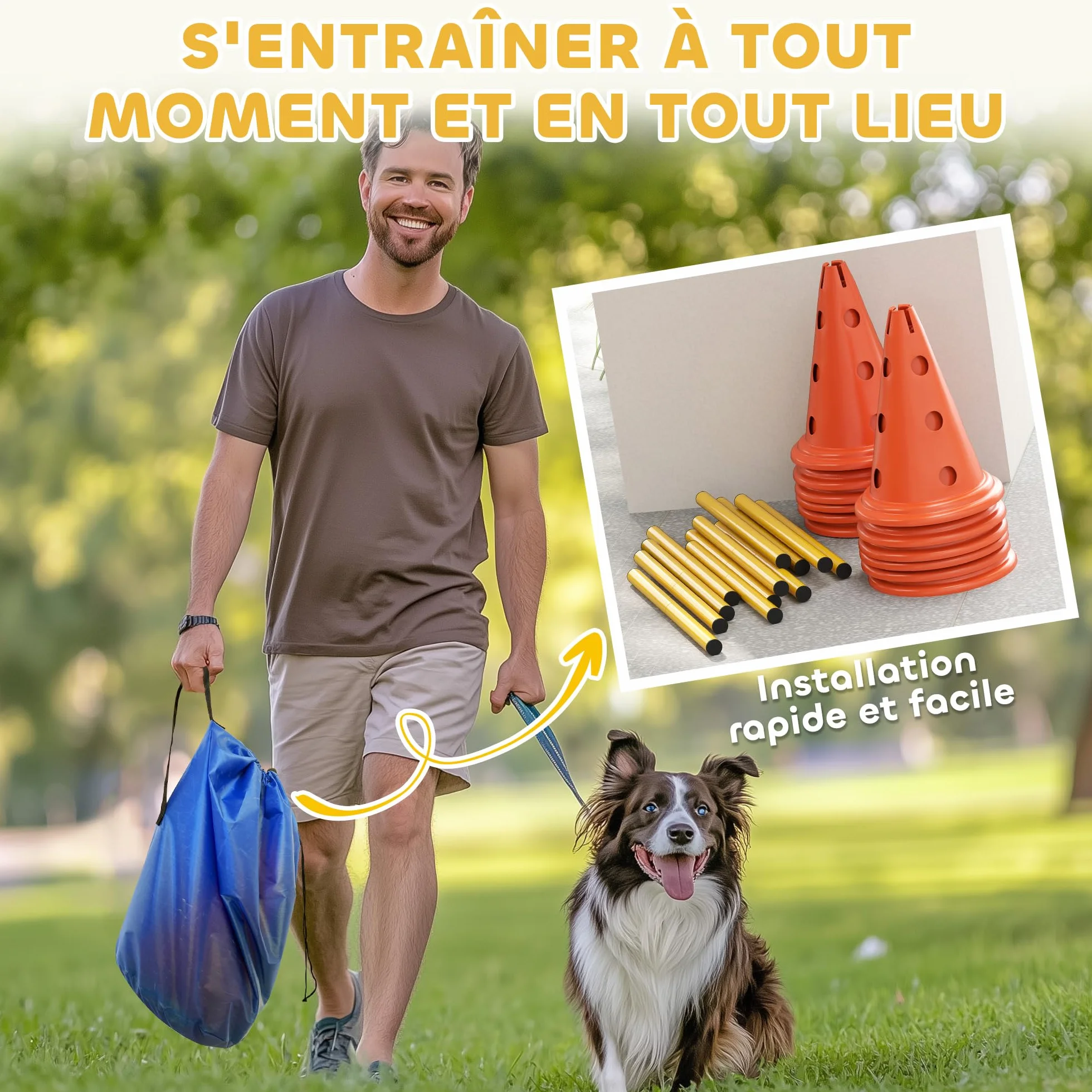 PawHut Ensemble d'Agilité pour Chien 6 Pièces avec Hauteur Réglable, Orange
