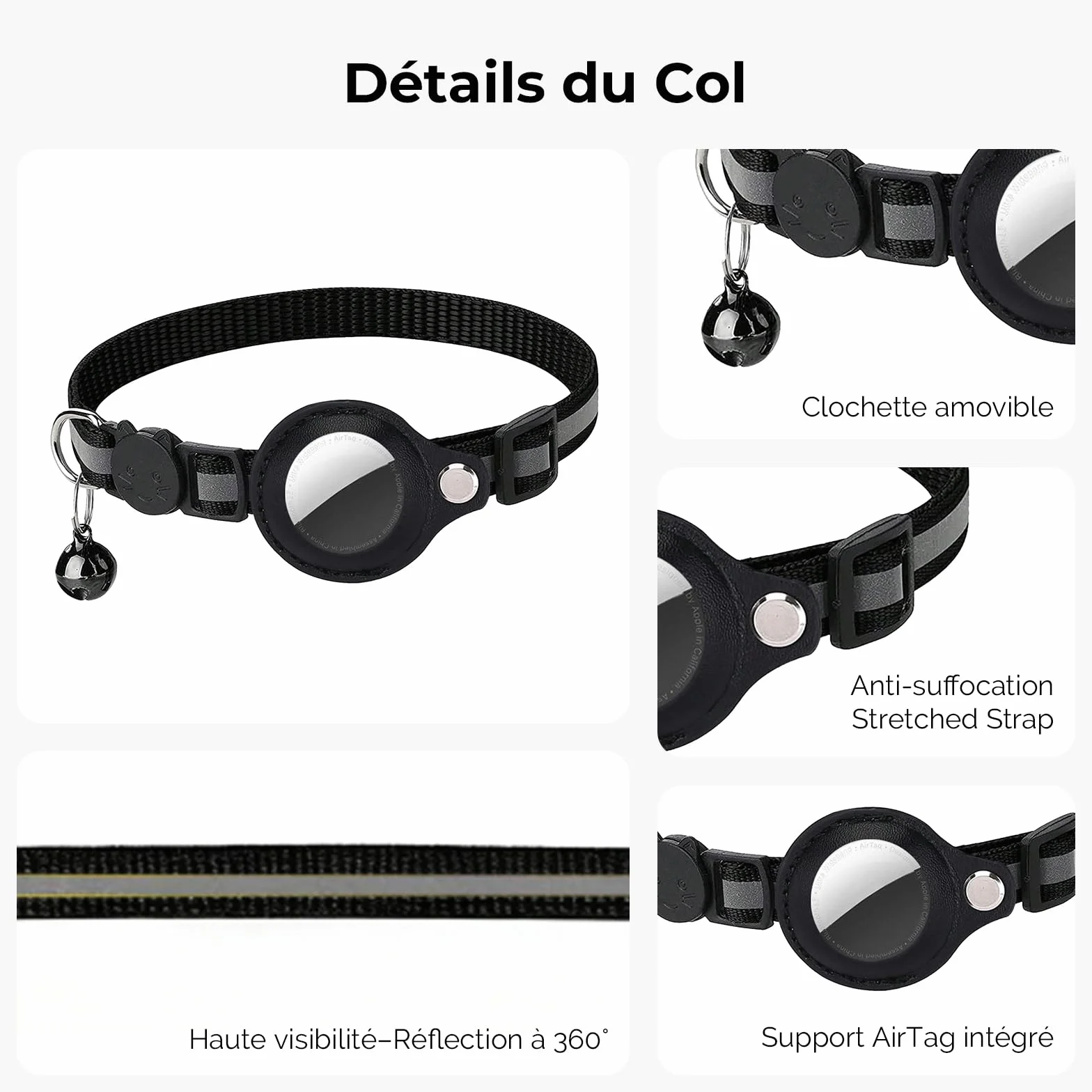 Collier GPS Chat Tracker Bluetooth Localisation sans Abonnement iOS Android Compatible Anti-Étranglement Chaton