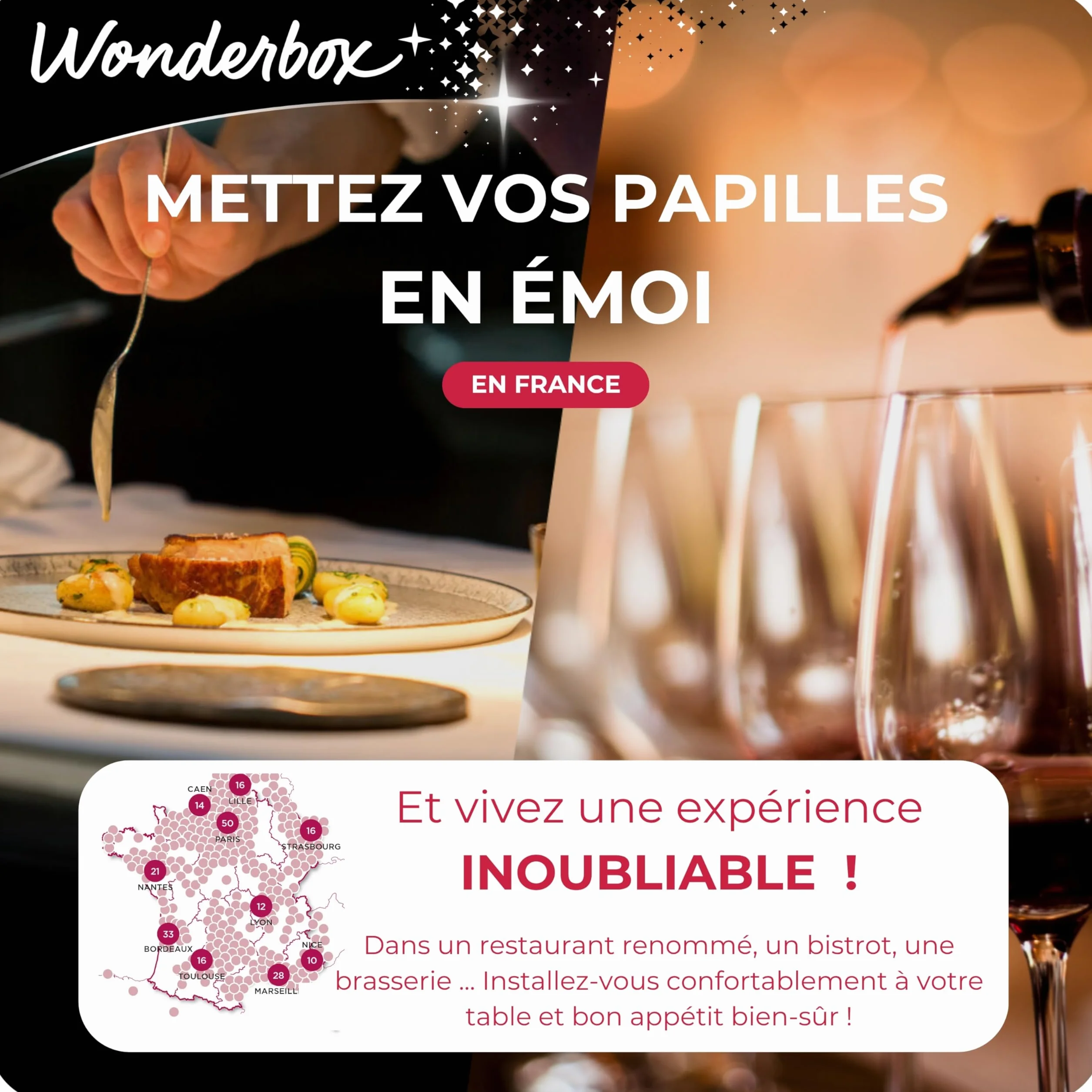 Wonderbox Coffret Cadeau Dîner d'Exception 1070 Restaurants Gastronomiques pour 2 Personnes
