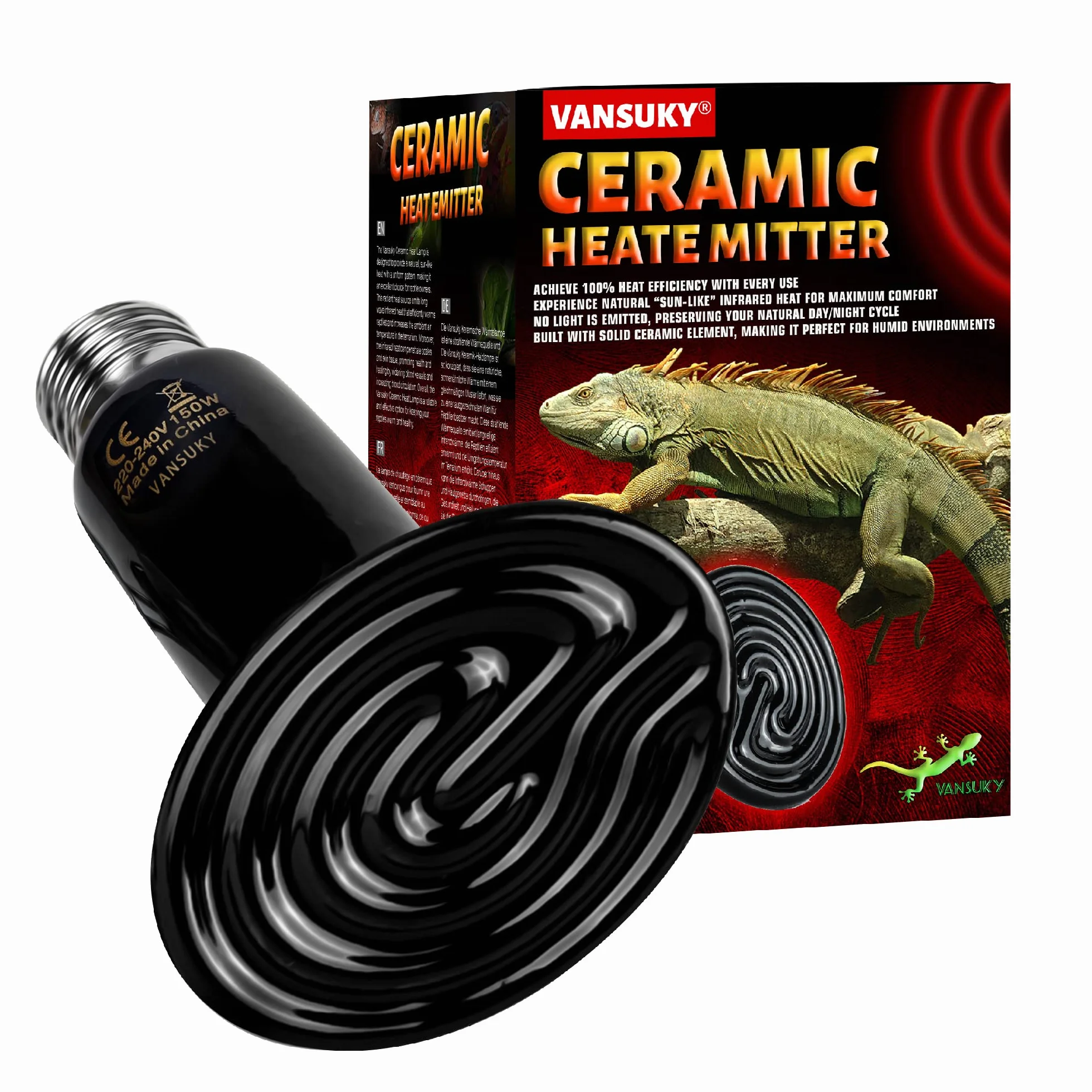 Lampe Chauffante en Céramique 200W Reptiles – Émetteur de Chaleur Infrarouge Sans Lumière 220-240V