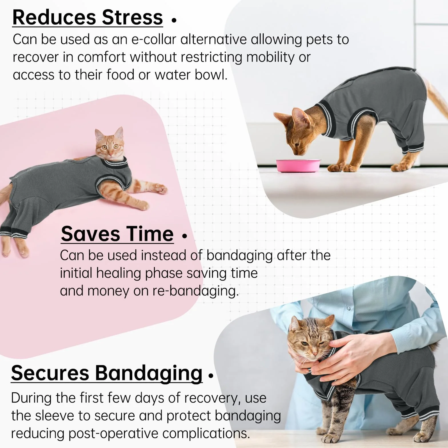 Combinaison Post-Opératoire Femelle Anti-Léchage pour Chat Gris Taille S