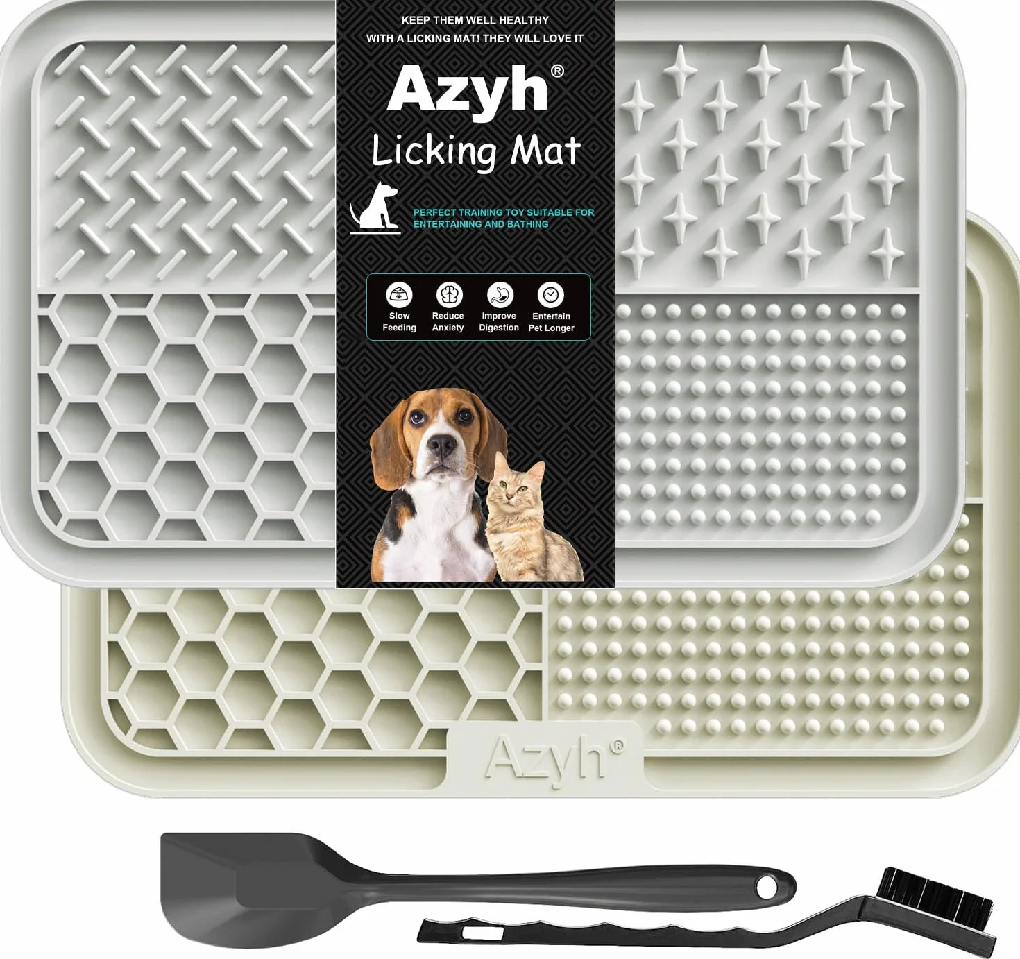 Lot de 2 Tapis à lécher pour Chiens et Chats - Jouet apaisant - Passe au Lave-Vaisselle - Tapis d'alimentation