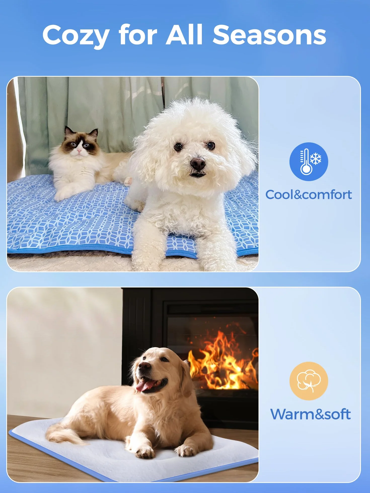 Rywell Tapis Rafraichissant Chat Chien 110x80cm PCM Revêtement Thermochromique Double Face Imperméable Lavable