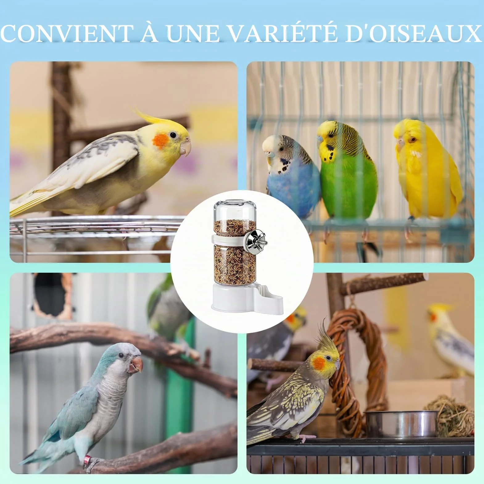 Abreuvoir Automatique pour Oiseaux de Cage, Distributeur d'Eau pour Perruches, Canaris, Perroquets