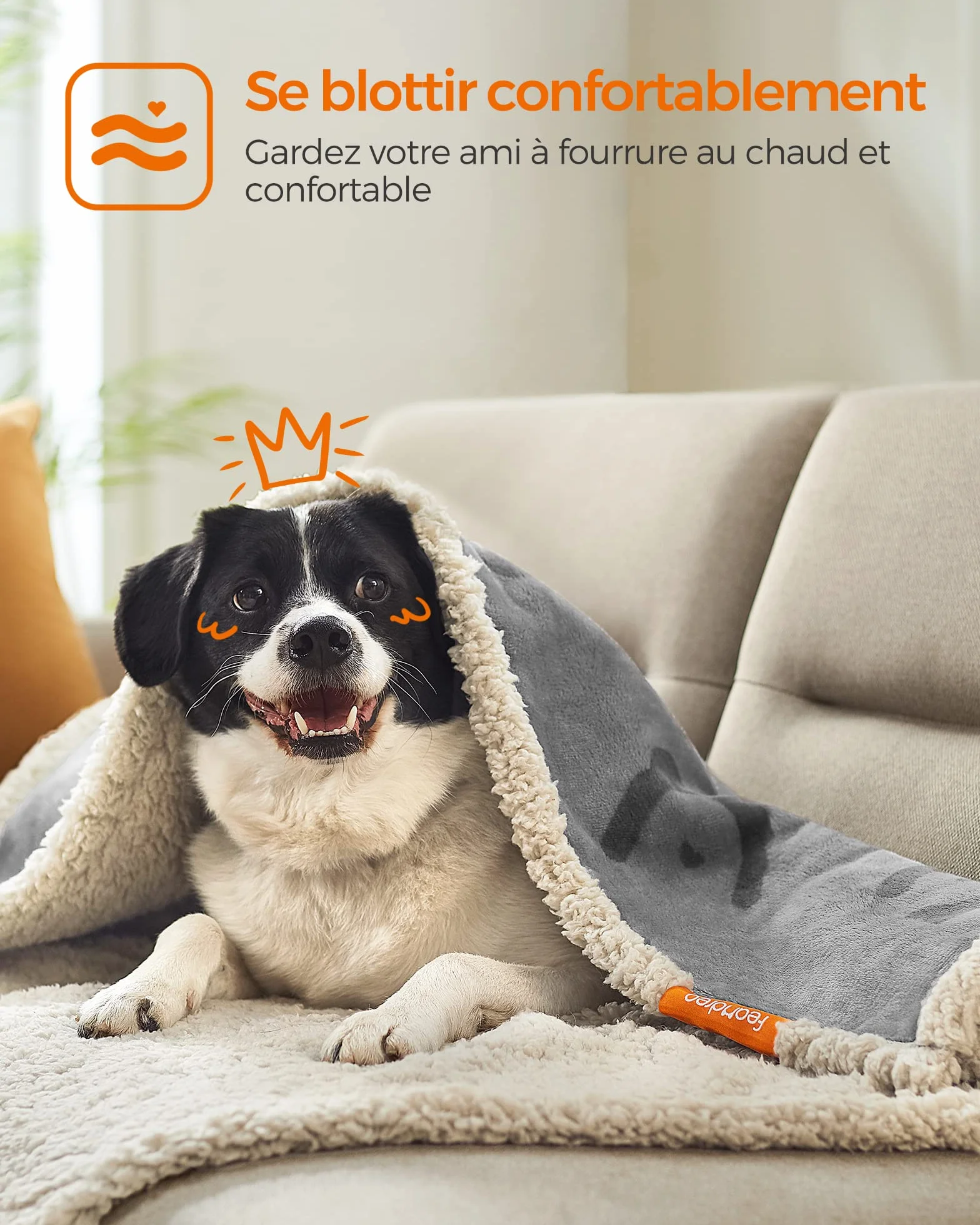 Feandrea Couverture Chien Hydrofuge 127 x 101 cm Taille L Lavable en Machine Réversible Protection Canapé Gris