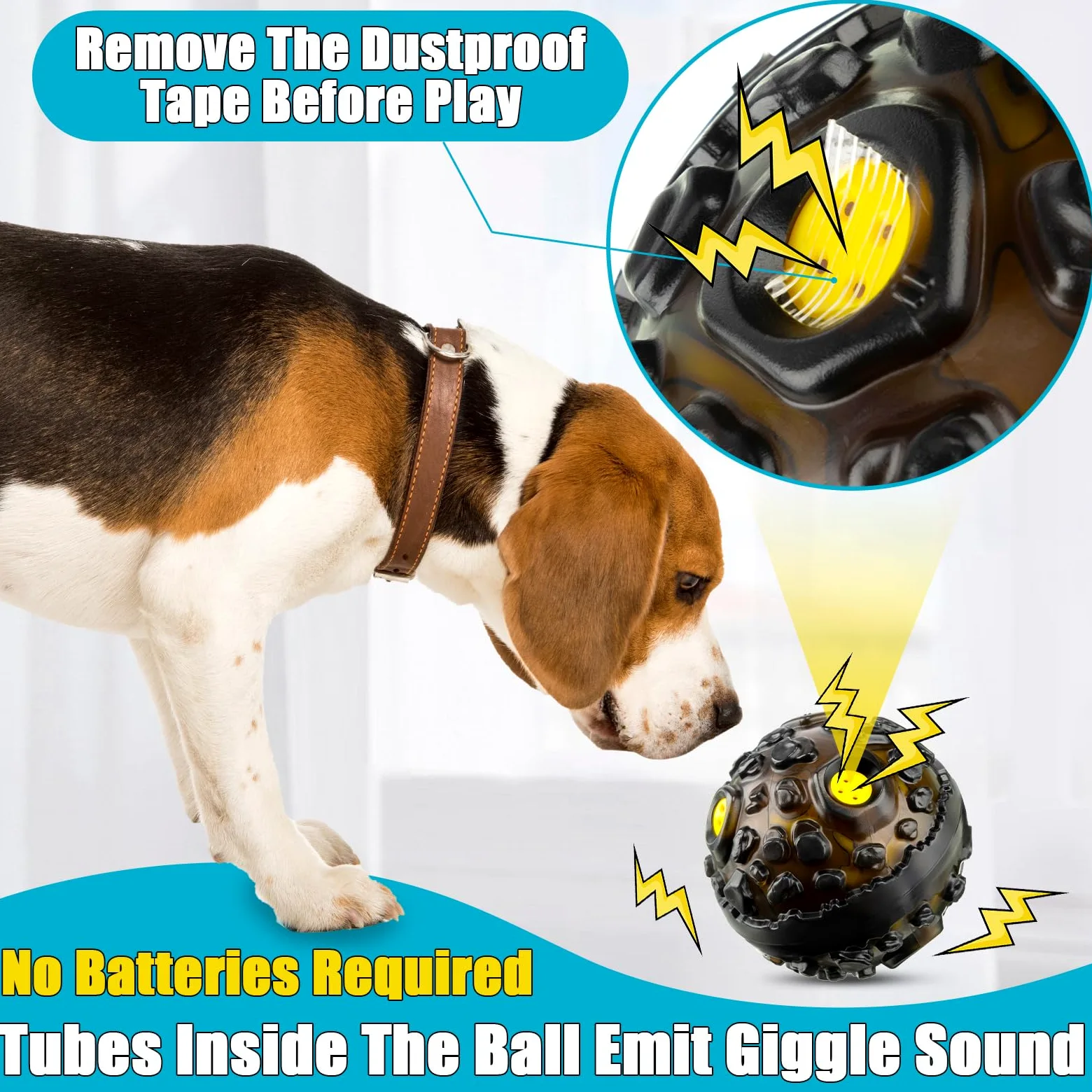 Honoson Lot de 4 balles à mâcher agressives pour chien – Jouet interactif indestructible avec rire qui couine – Jouet à mâcher en caoutchouc élastique pour chiens de petite, moyenne et grande taille