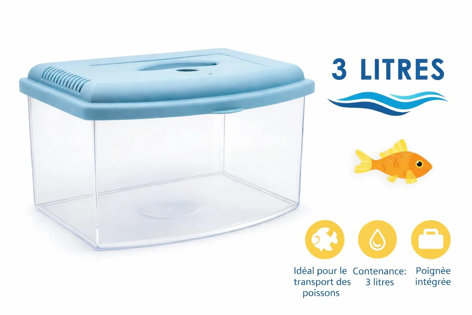 Aimé Boîte Aquarium Plastique de Transport pour Poisson avec Couvercle et Poignée L22 x l16 x h14 cm