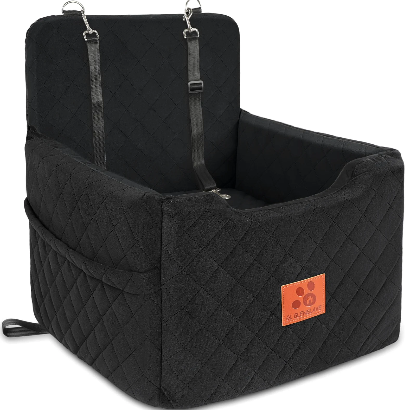 GL GLENSLAVE Siège auto pour chiens de petite et moyenne taille de moins de 15,9 kg, siège rehausseur en mousse à mémoire de forme, amovible et lavable, lit pour chien avec 2 ceintures de sécurité