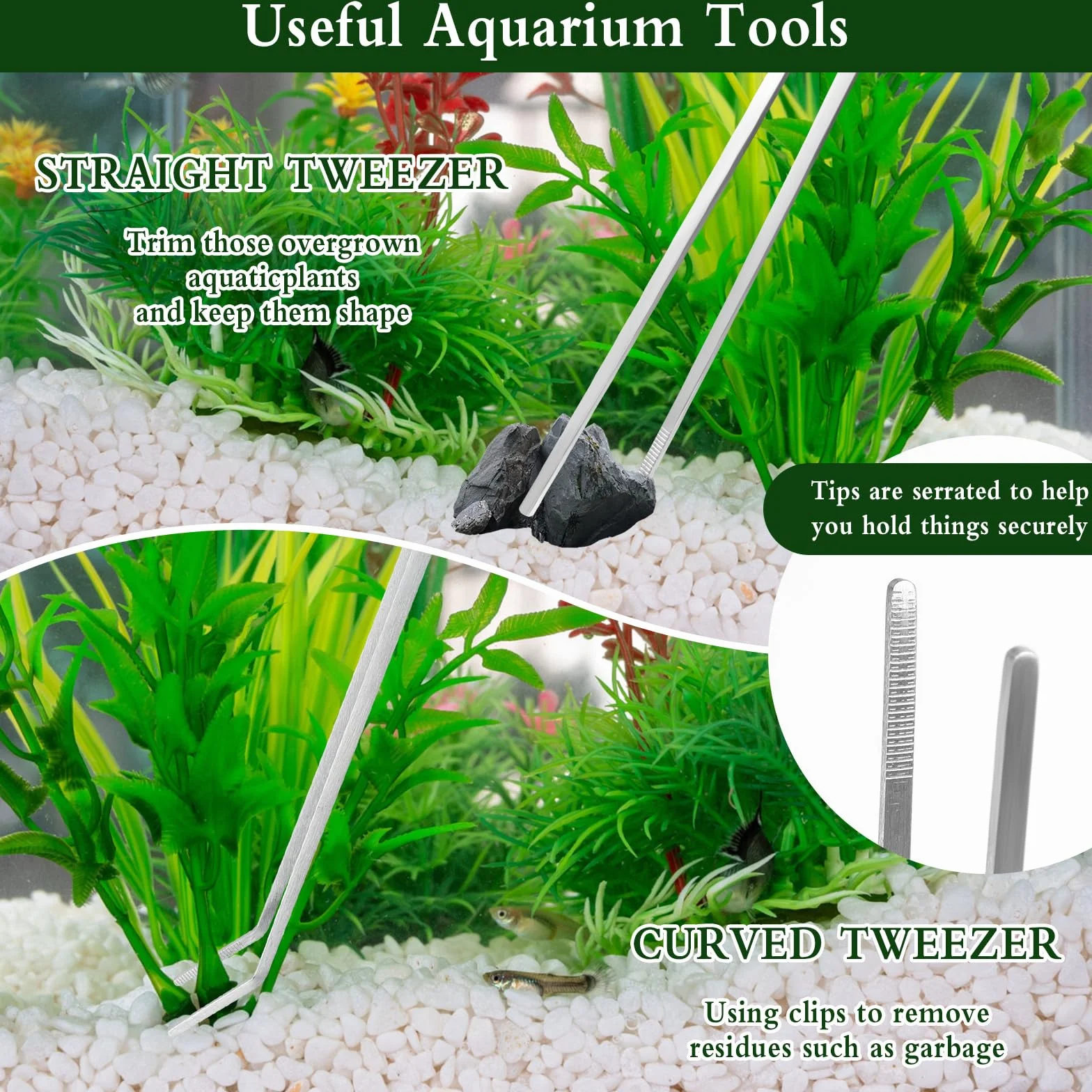 Kit complet d'aquascaping 6PCS, Outils d'aquarium en acier inoxydable, Ciseaux, Pinces, Spatule avec sac de rangement