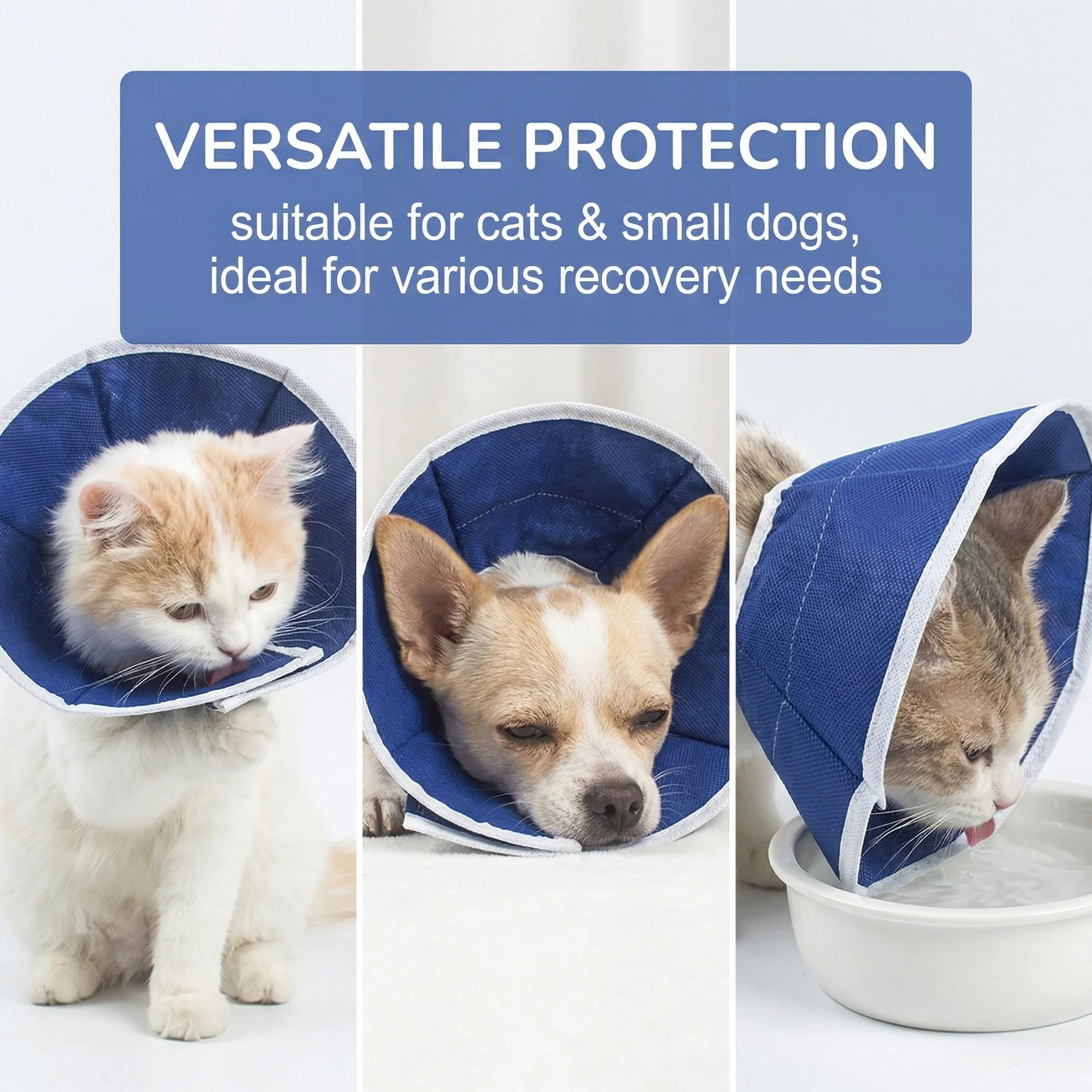 Collerette Anti Léchage Chat Chien, Collier Protection Réglable Tissu Non Tissé Bleu Taille M