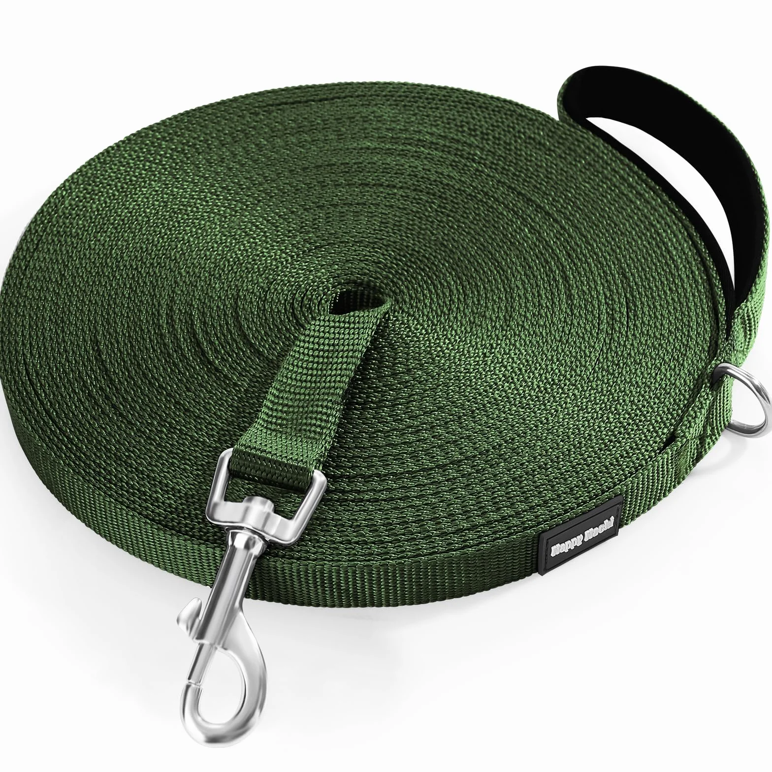 HAPPY HACHI Longe pour Chien Nylon Résistant 10m Laisse Chien Longue Poignée Rembourrée Mousqueton Rotatif 360° Vert