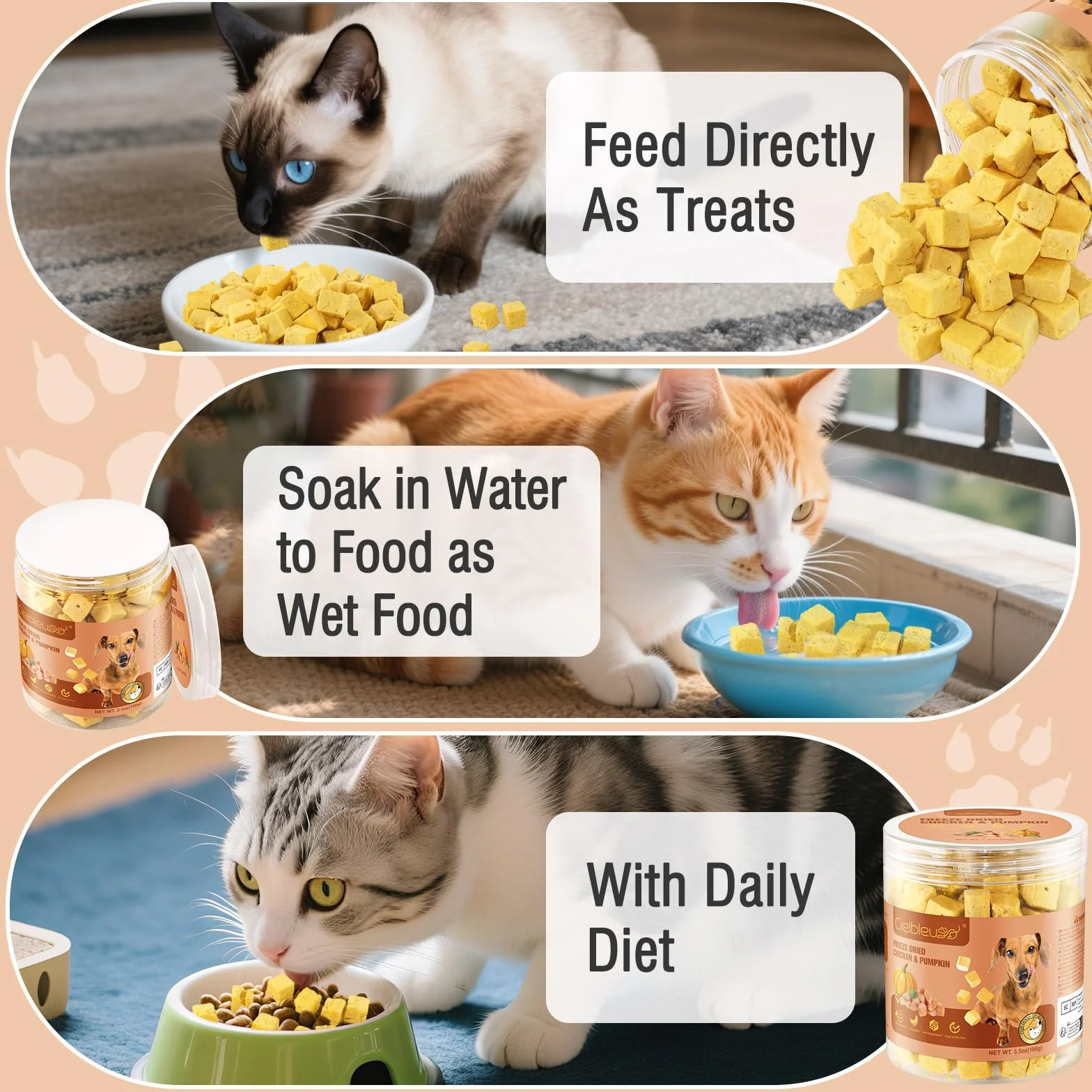 Friandises Lyophilisées pour Chats et Chiens 100g 100% Poulet et Potiron Riche en Protéines sans Additifs