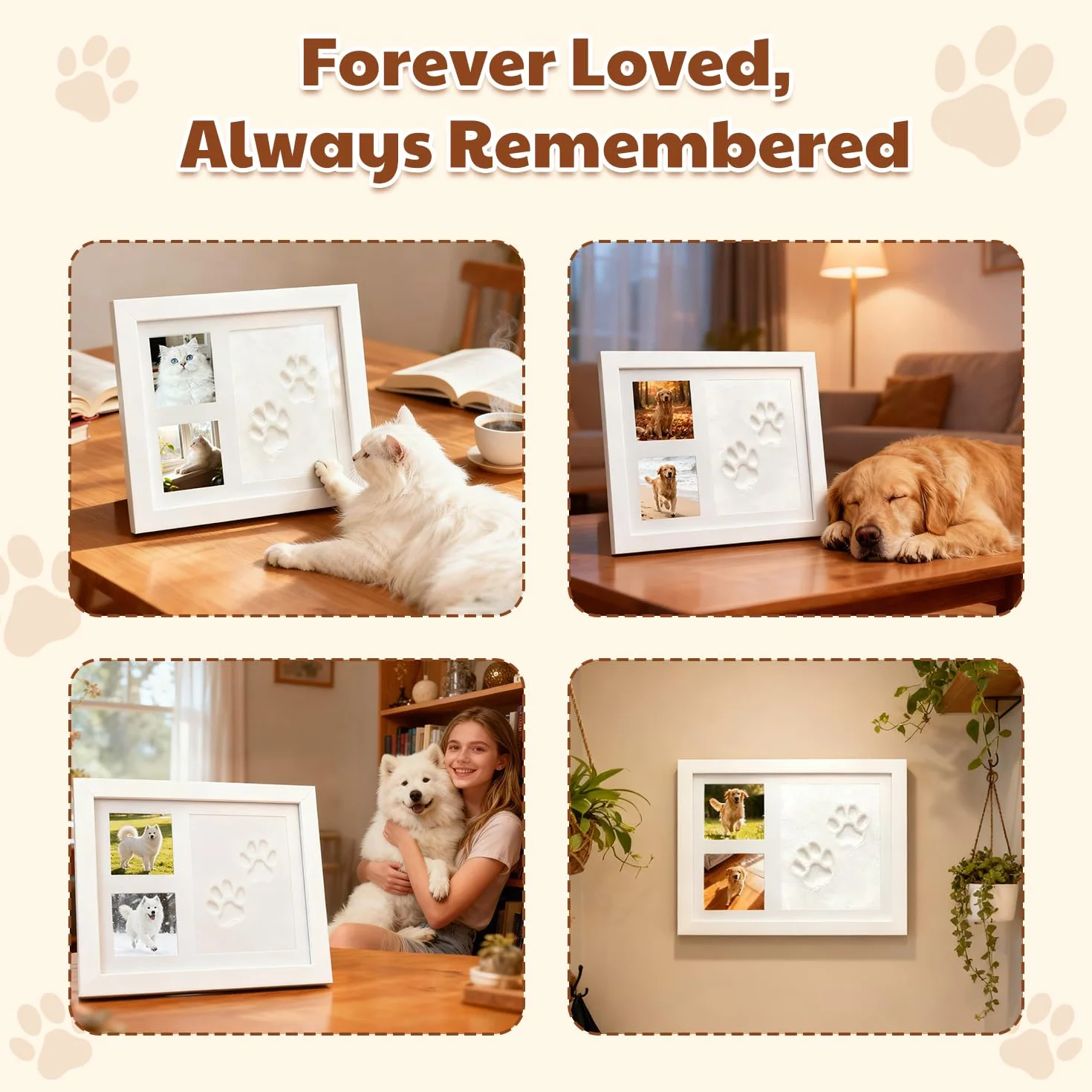 Kit Empreinte Chien Chat, Cadre Souvenir avec Empreinte en Argile, Kit d'Empreinte Bébé Main et Pied, Blanc