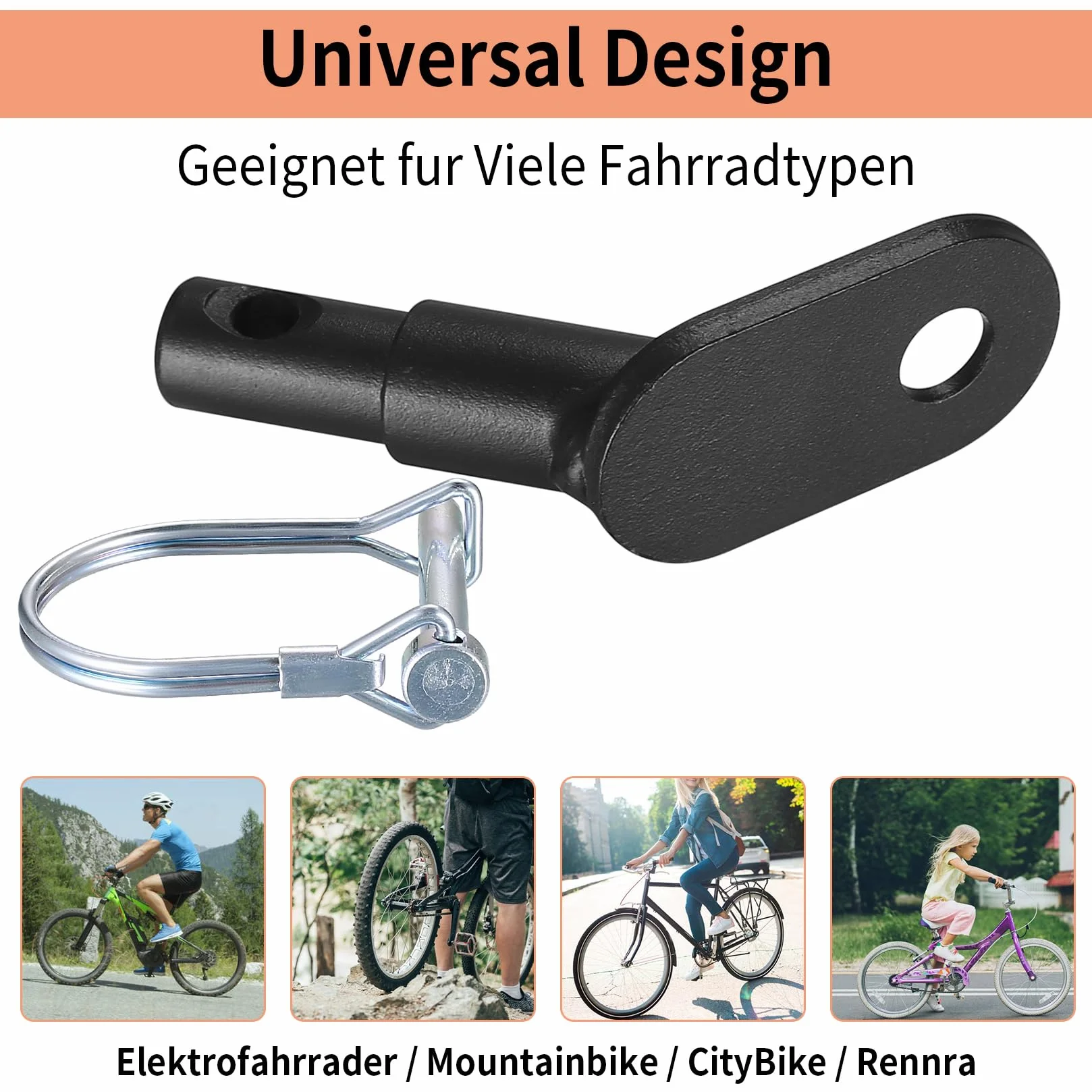 Attelage de remorque pour vélo avec Broche de sécurité, Adaptateur Universel pour remorque à vélo