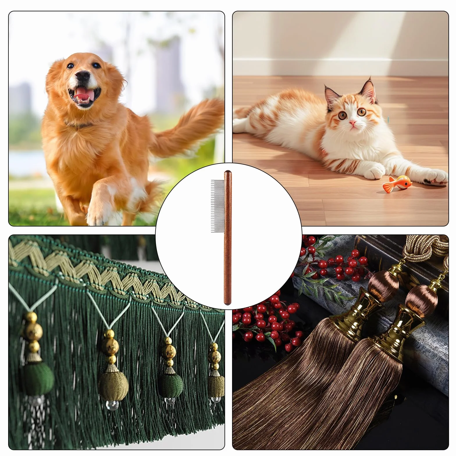 Peigne en bois pour chat et chien - Portable, long, anti-boules de poils