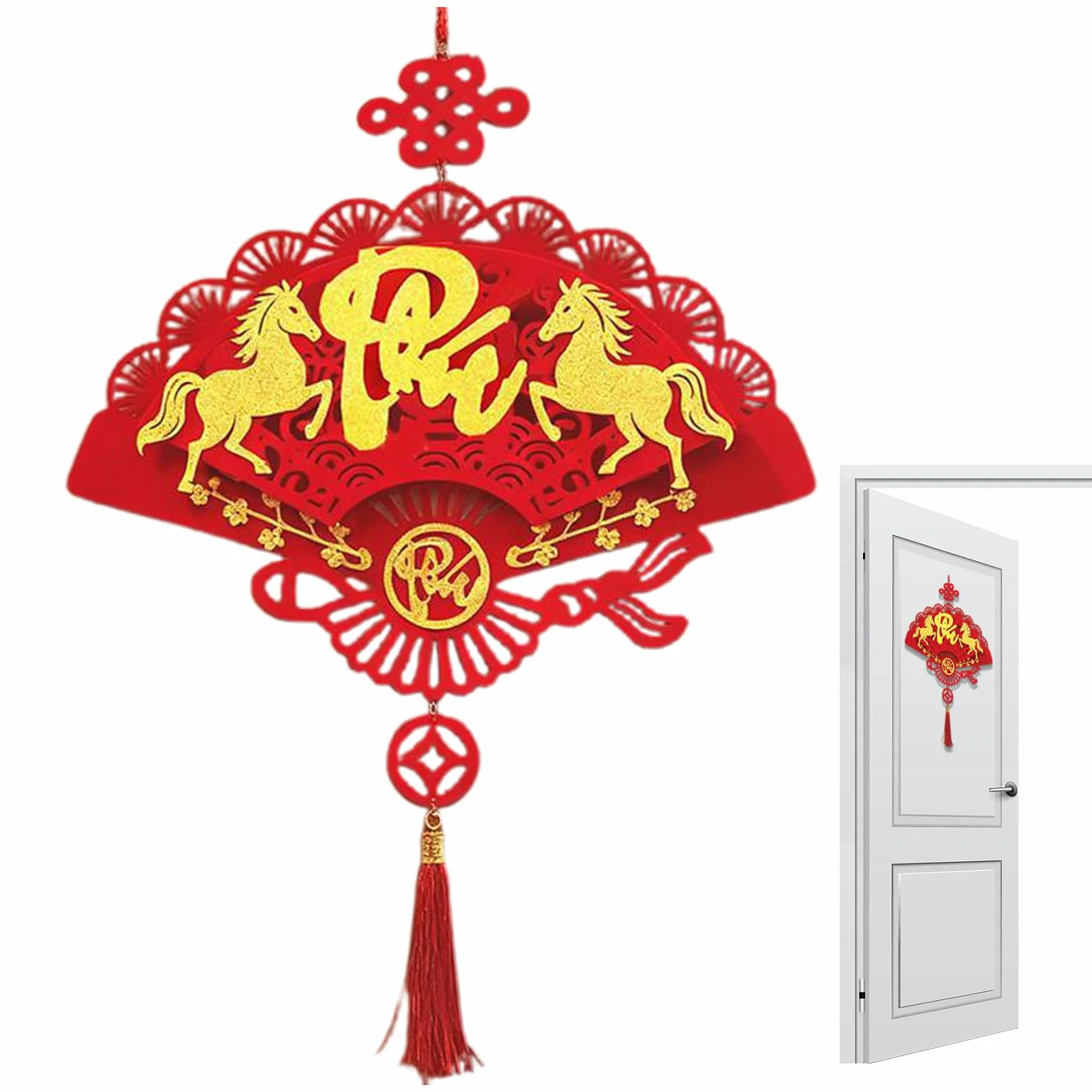 Pendentif année du Cheval 2026 - Signe du Zodiaque Chinois - Ornement Festif