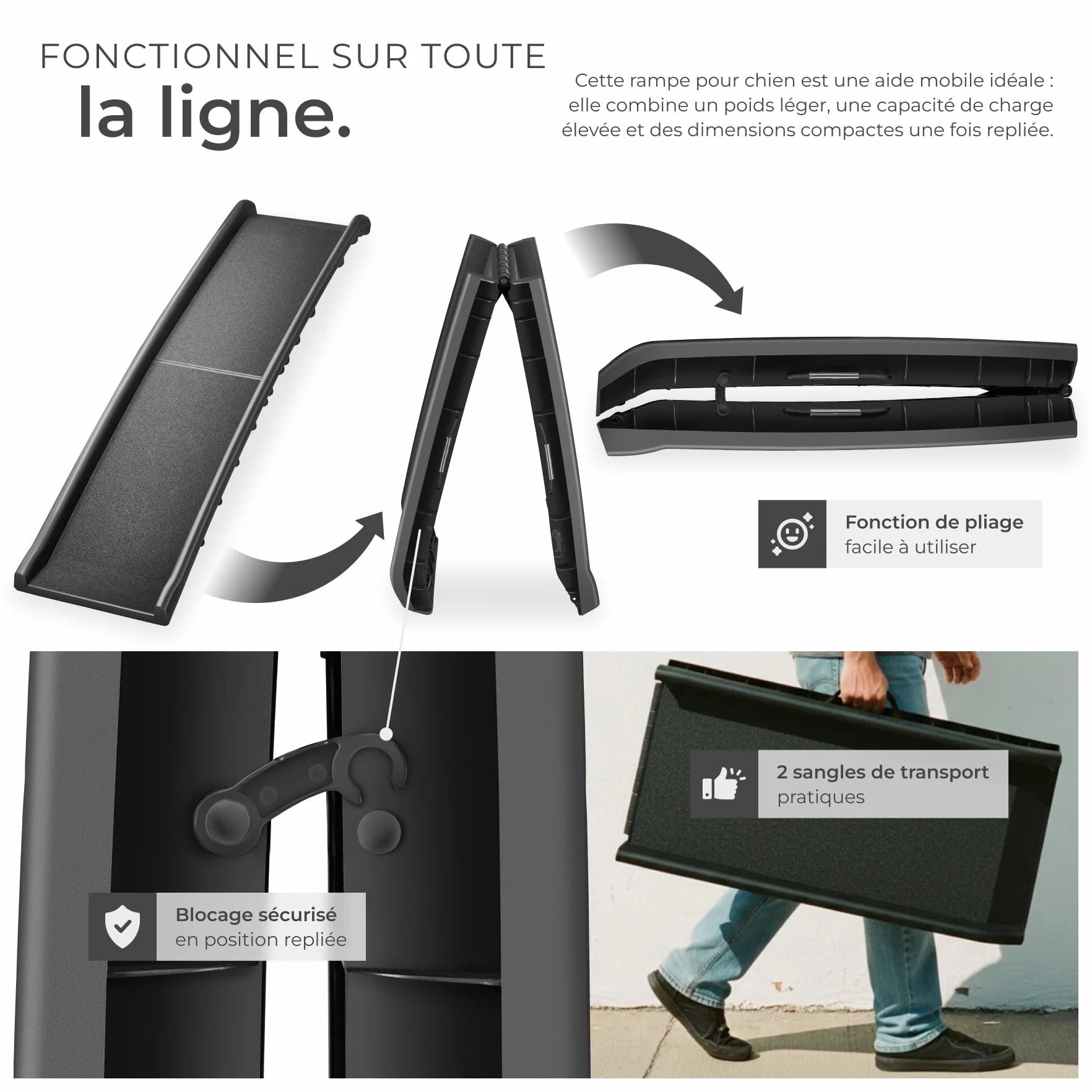 Tectake Rampa Pliable Antidérapante Escalier Voiture Canapé Coffre Max 90 kg