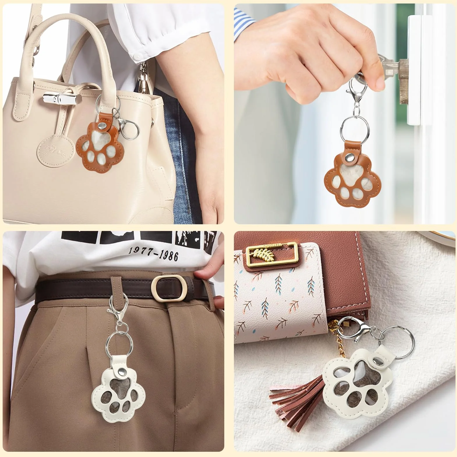 Kiiwah 2 Pièces Porte Clef en Forme de Patte Souvenir Chien Chat Décédé Personnalisée Collecteur Poils (Marron + Blanc)