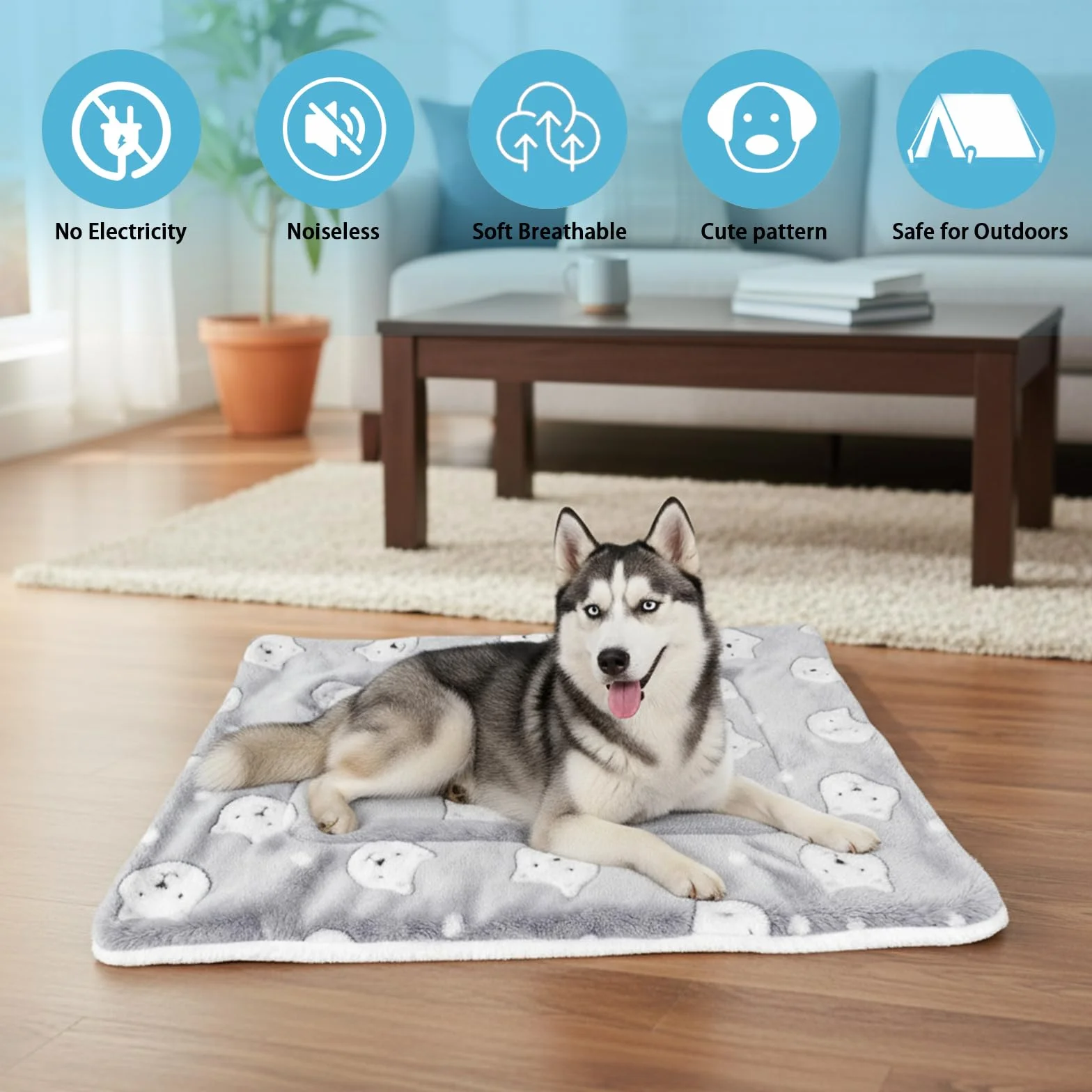 Tapis pour Chien Motif Ours Réversible 79x60 cm Gris Couverture Chaude