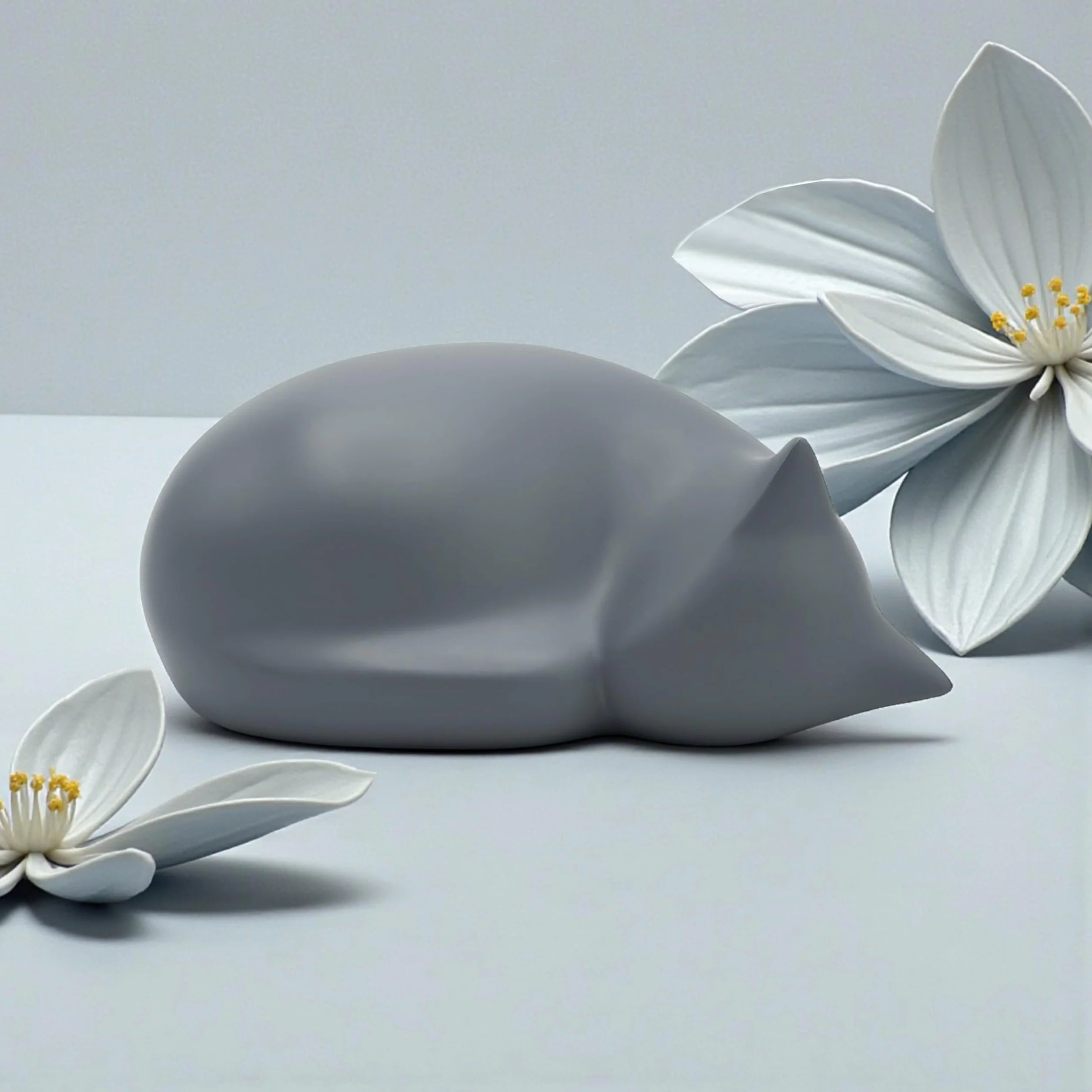 Urne Funéraire en Forme de Chat Dormant, Gris