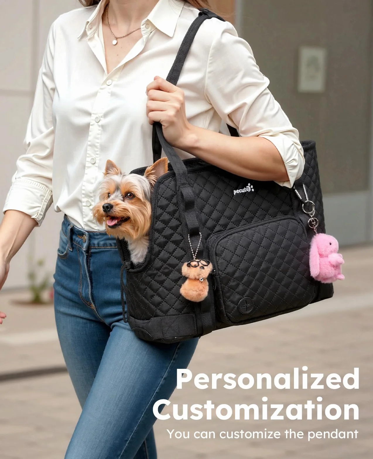 Pecute Sac Transport Chien Portable avec Tapis Amovible pour Voyages et Plein Air Noir