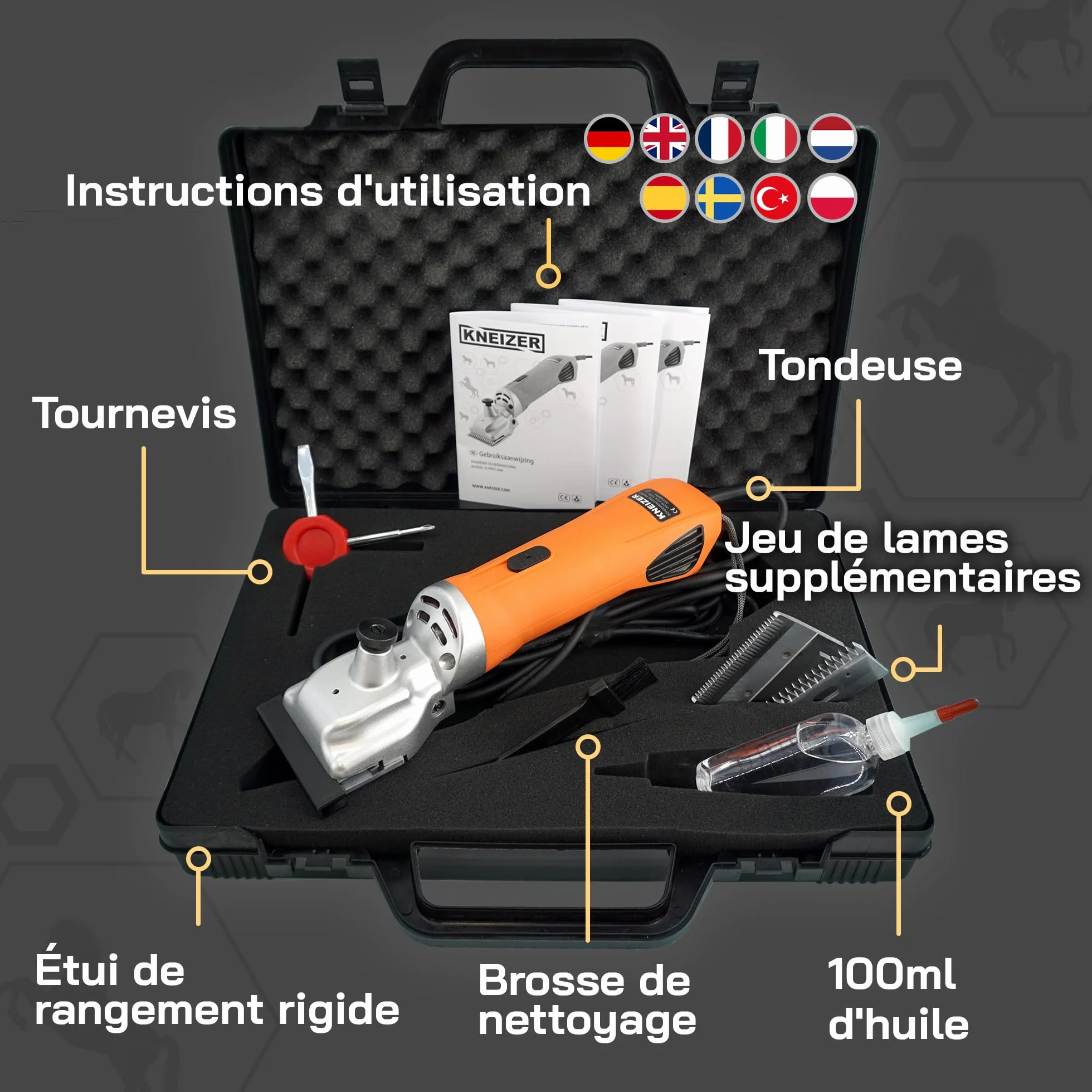 Tondeuse pour Chevaux Silencieuse Faibles Vibrations Lames Interchangeables