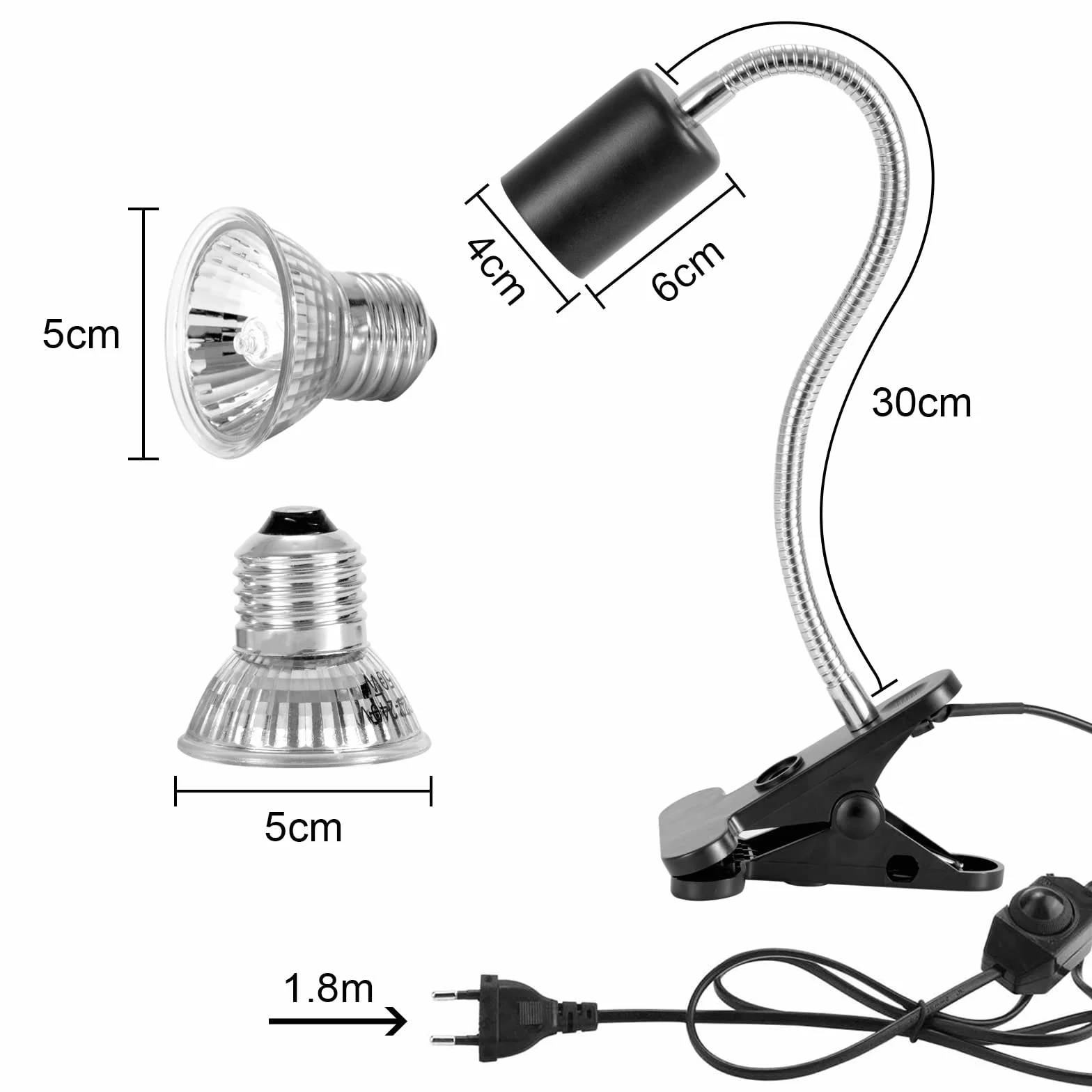 Kit Lampe Chauffante Reptiles avec 2 Ampoules UVA UVB 25W 50W Lampe Tortue Terrestre Base Longue 360 Rotation