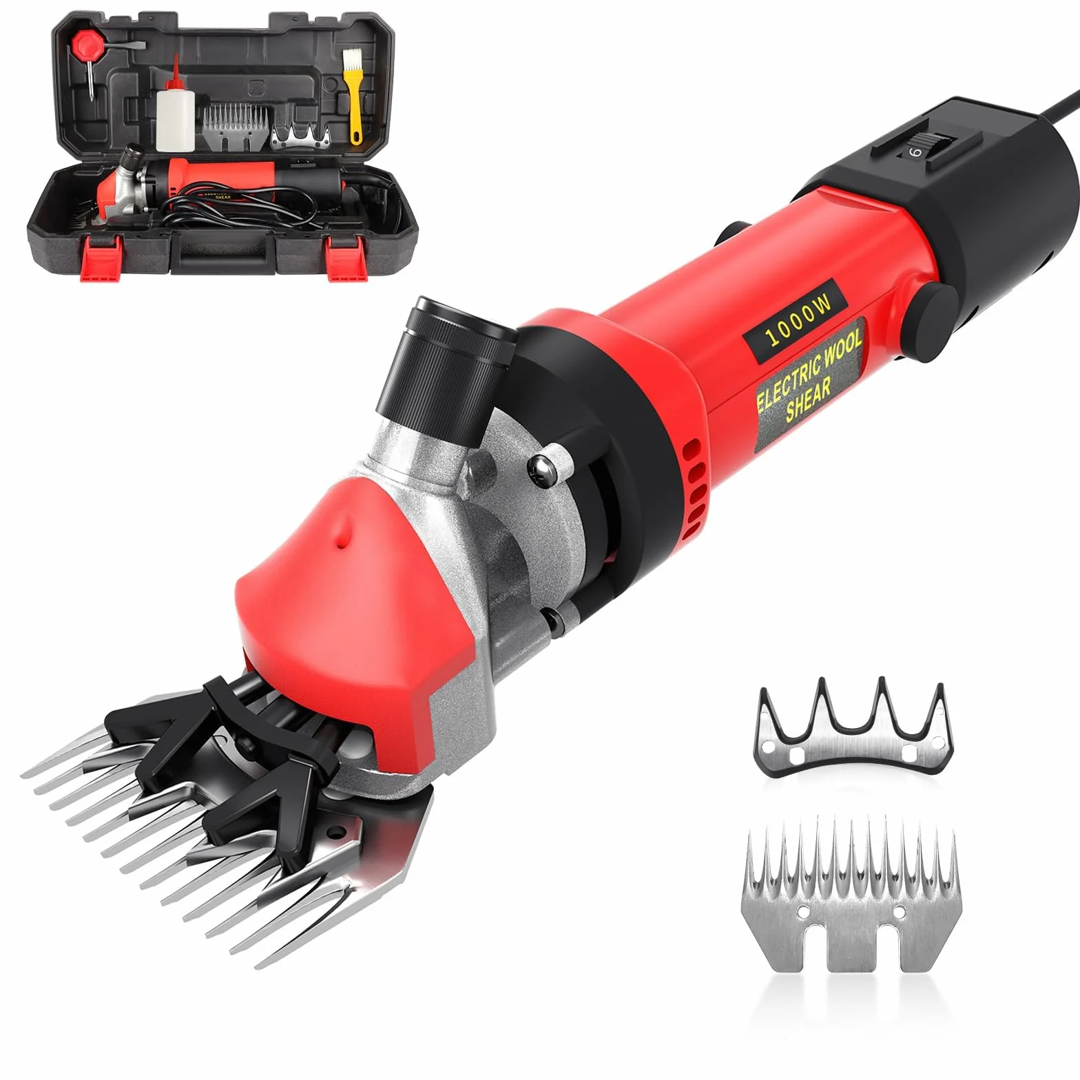 Tondeuse Electrique Mouton 1000W 6 Vitesses Réglables Machine Cisaillement Professionnelle Animaux Laine Chèvre Étui Transport Rouge