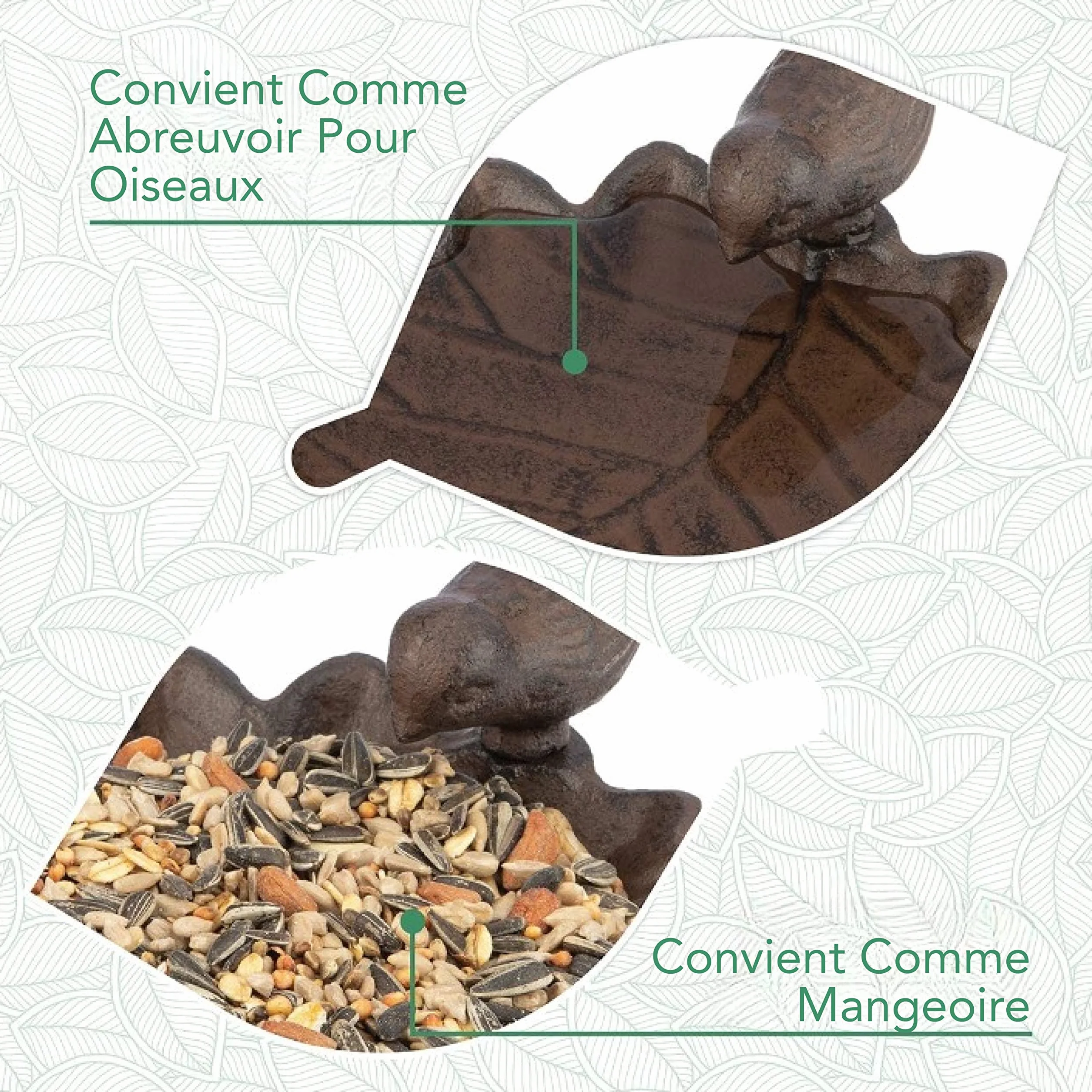 Abreuvoir Oiseaux Exterieur sur Pied Résistant aux Intempéries Bain Mangeoire Oiseaux Sauvage Jardin Forme Feuille