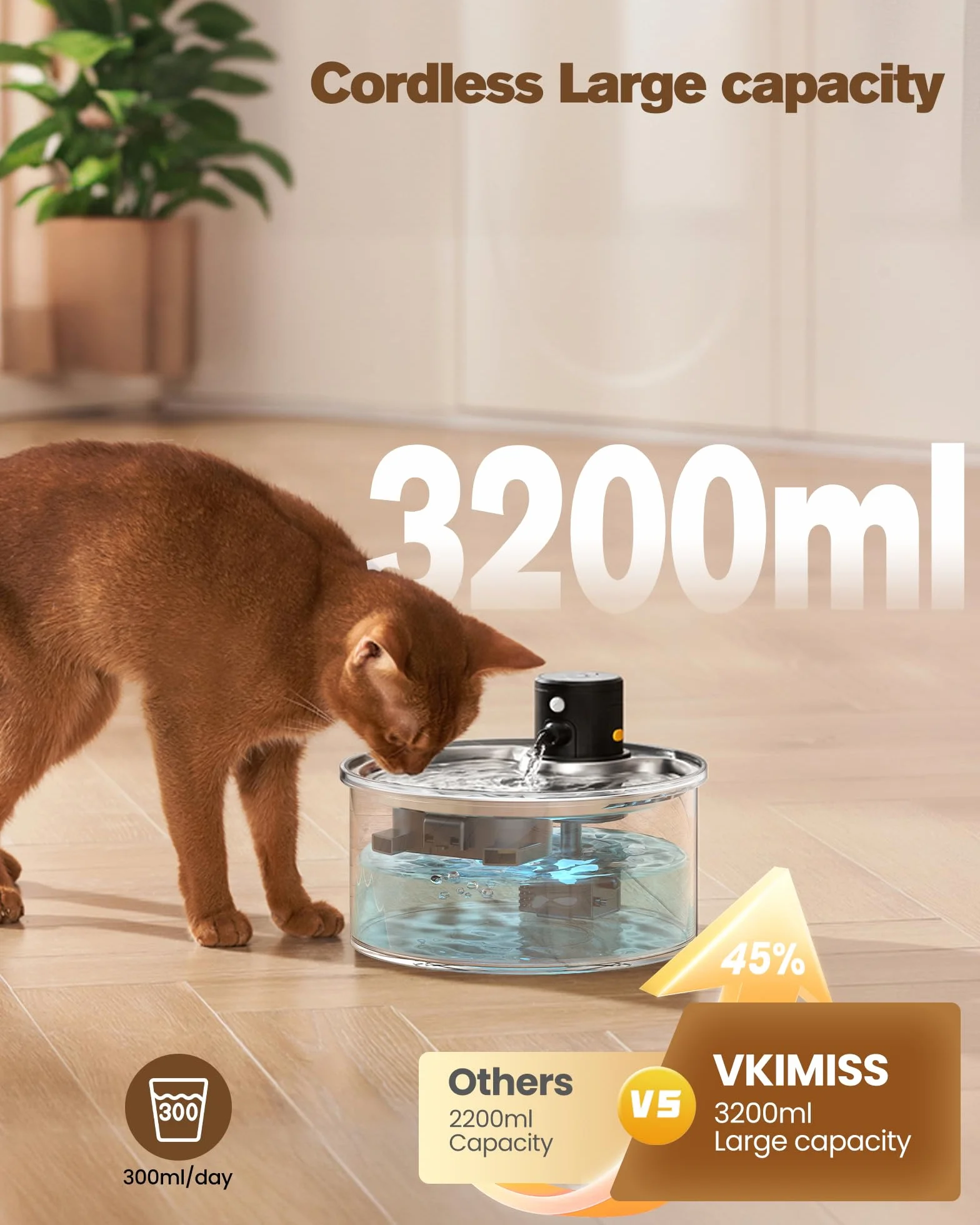 Fontaine à Eau pour Chat sans Fil avec Détecteur de Mouvement 3,2L Distributeur Automatique à Pile Batterie 4000mAh Rechargeable INOX