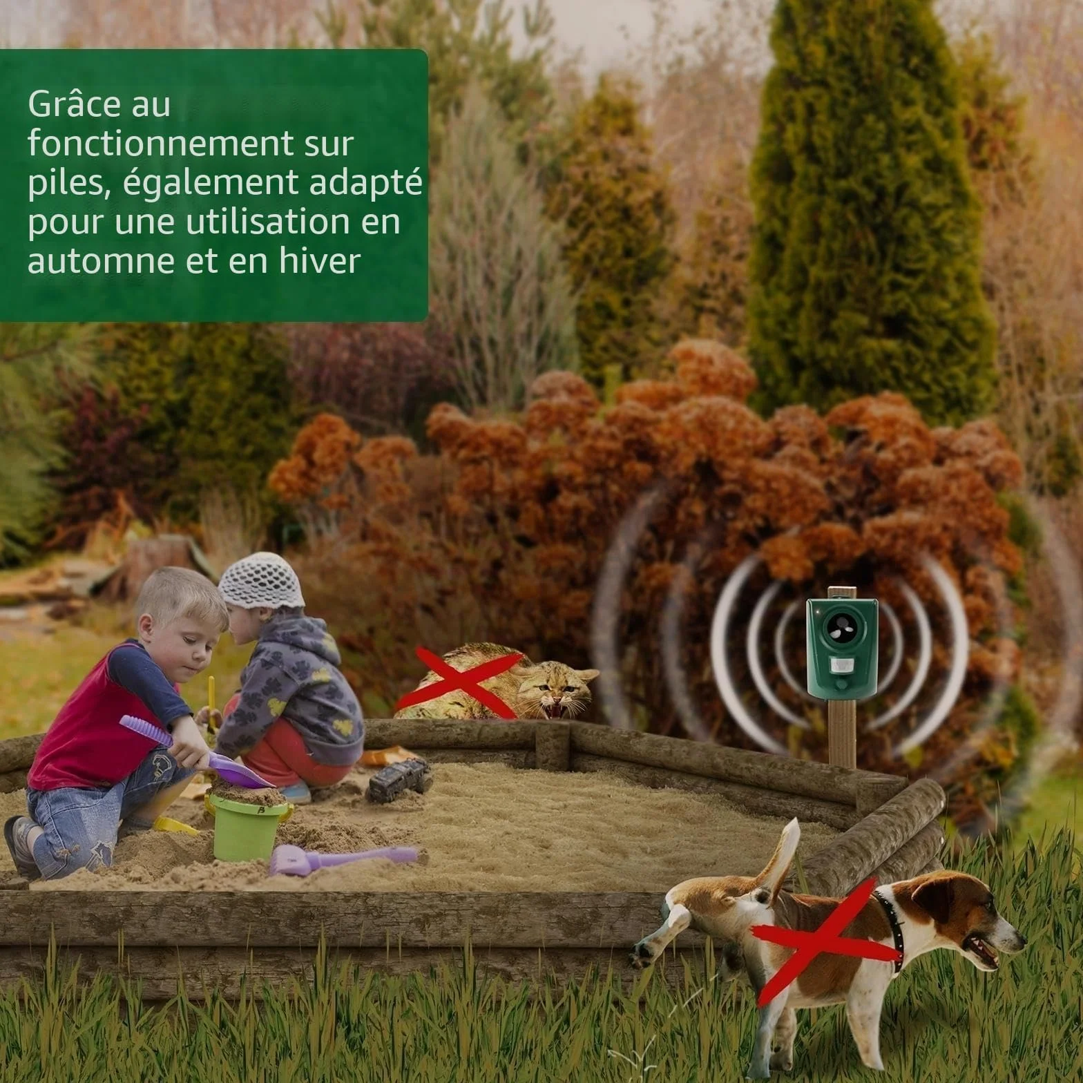 GARDIGO® Répulsif Ultrasonique pour Chiens et Chats 20–60 kHz Détecteur de Mouvement 120° 12 m Protection Jardin Garage