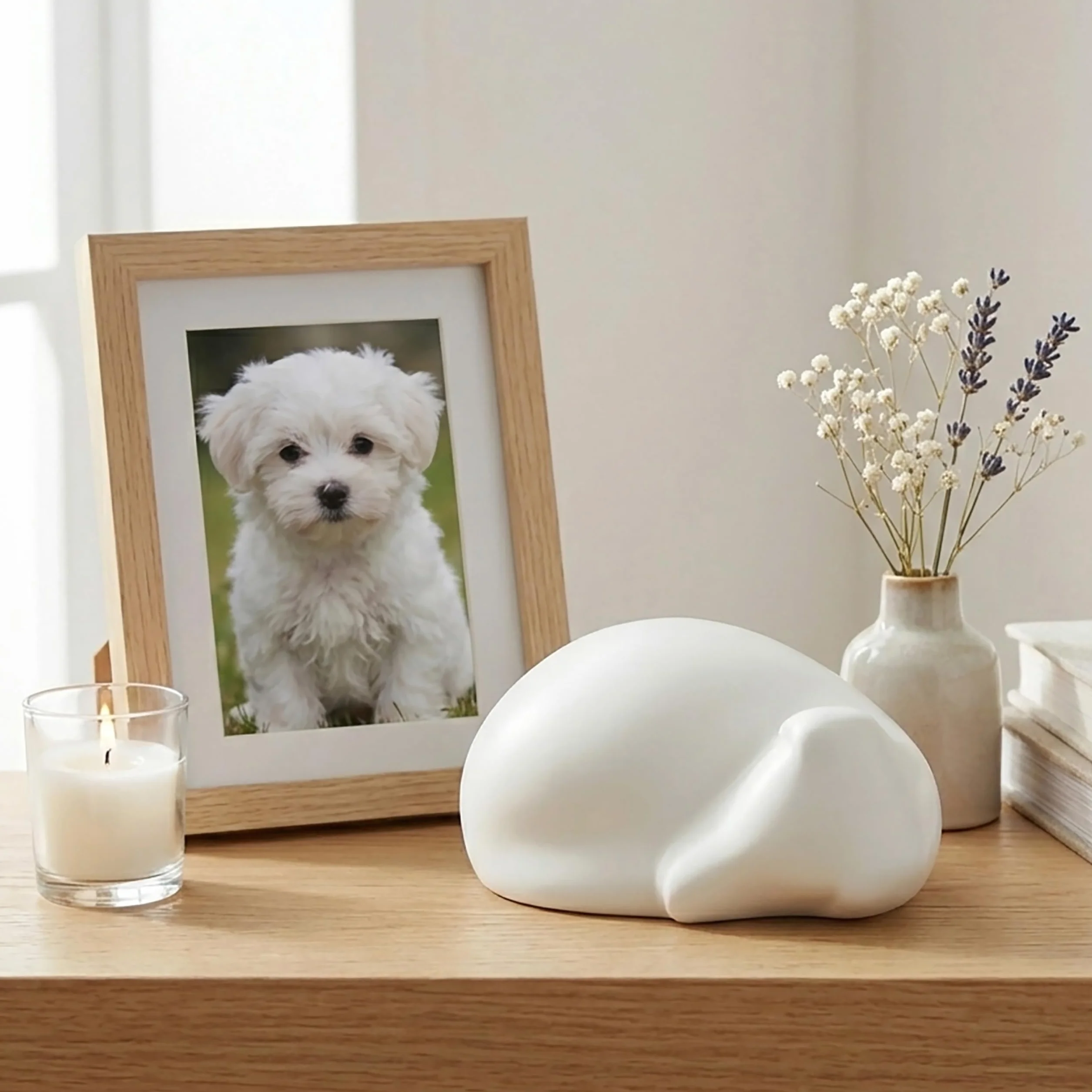 Urne Funéraire en Forme de Chien Dormant Blanc