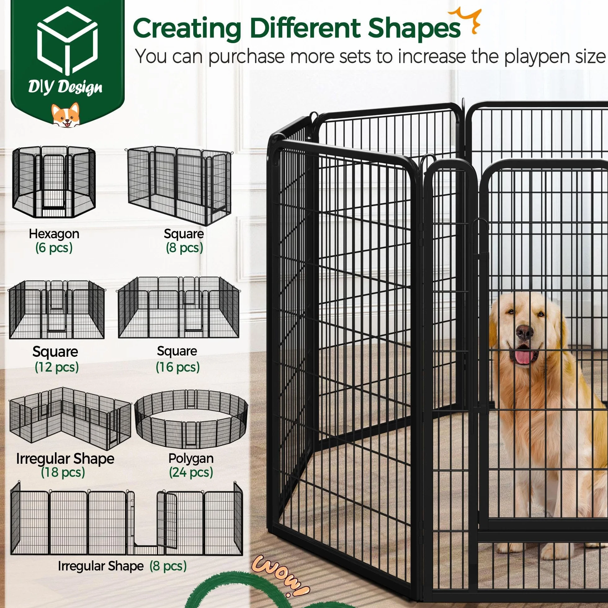 Yaheetech Parc pour Chien 16 Panneaux Enclos Exterieur avec Porte 71x120 cm
