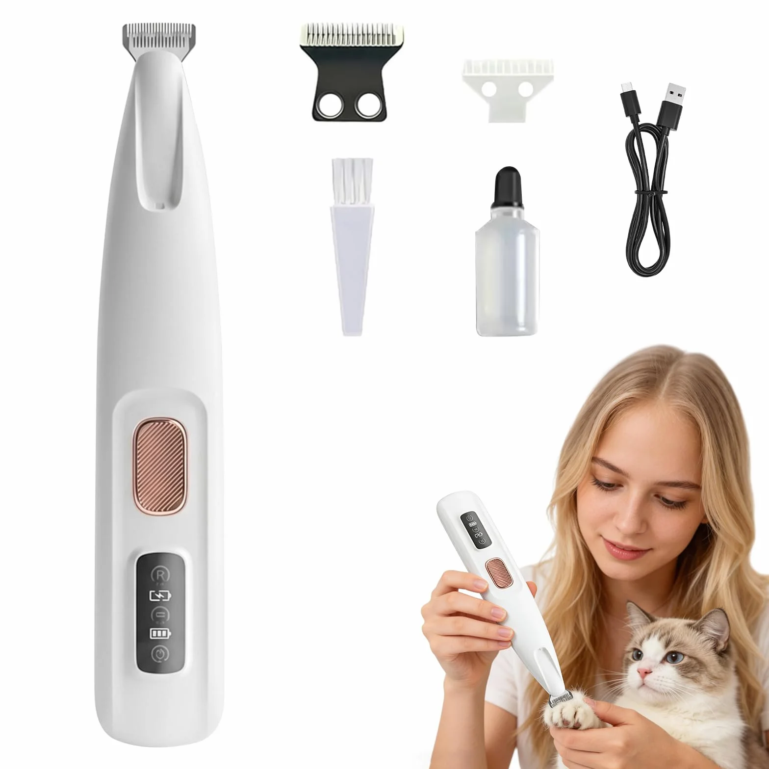 Tondeuse Électrique Ultra-Silencieuse pour Chat, USB Rechargeable, Lames Sûres