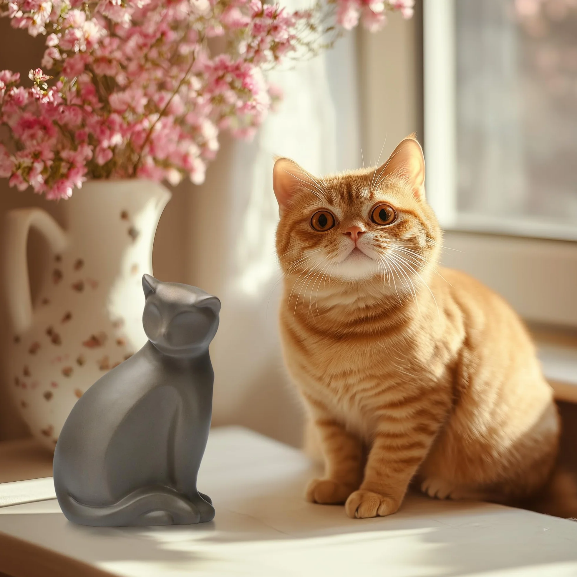 Urne en céramique pour chat, boîte de crémation pour animaux de compagnie, urne décorative marron pour cendres de chats petite à moyenne