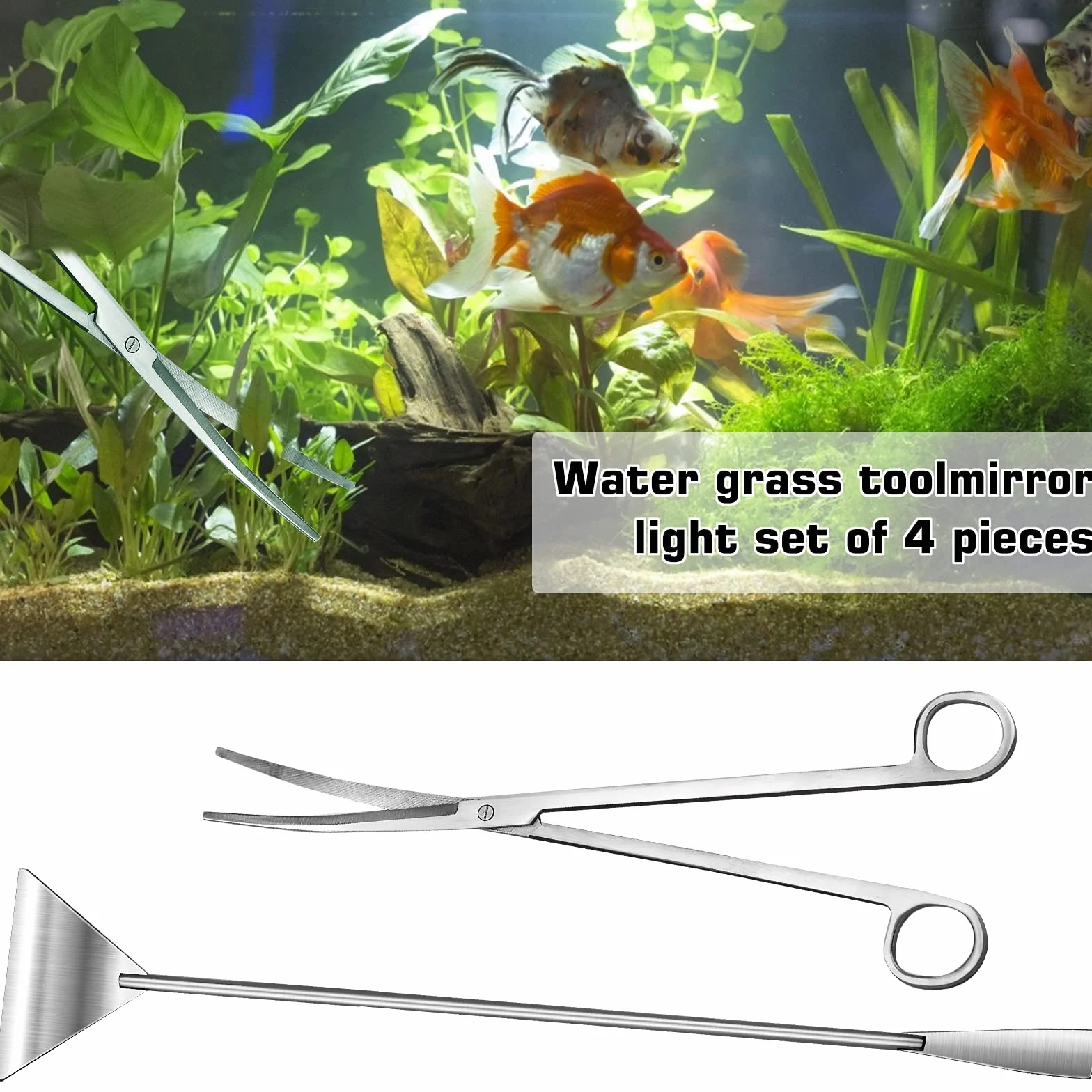 Ensemble d'outils d'aquarium 4 en 1 pinces longues ciseaux spatule kit de nettoyage et de démarrage pour plantes aquatiques argent