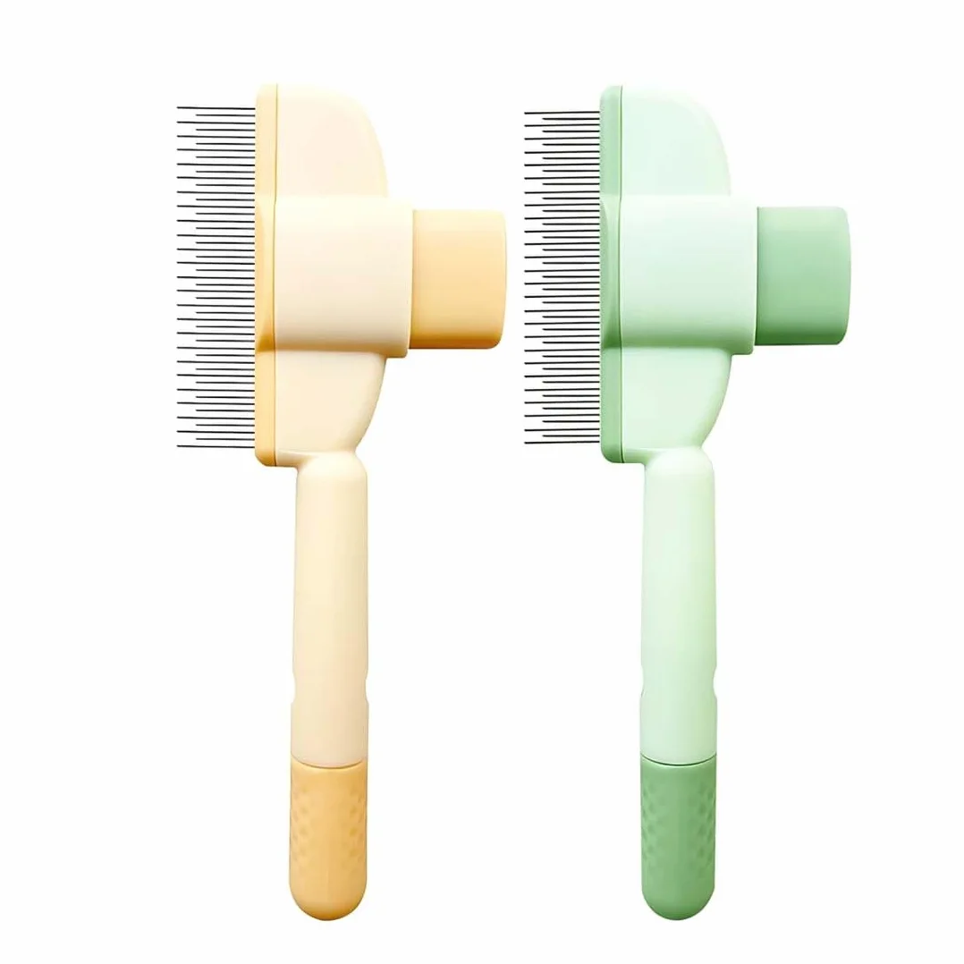 Brosse autonettoyante pour chat - Peigne à puces poils longs et courts - Vert