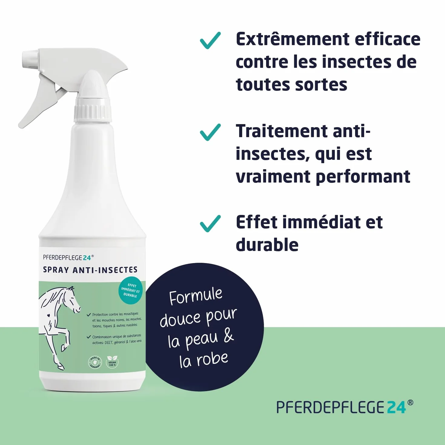 PFERDEPFLEGE24 Spray Anti Mouche Cheval DEET 1000ml - Protection Anti-Insectes pour Chevaux