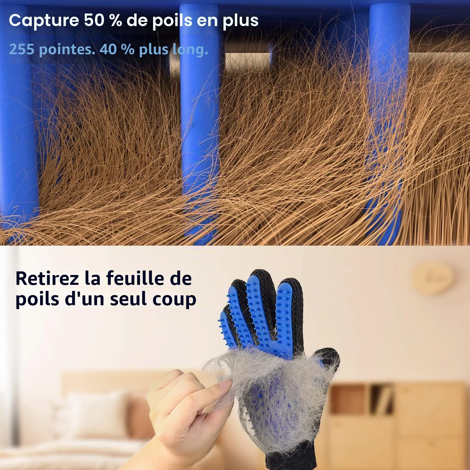 Gant de toilettage pour animaux de compagnie, doux, efficace pour enlever les poils, démêlage et massage