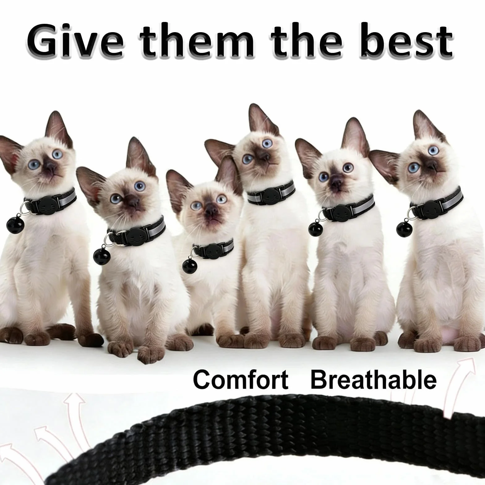 Collier Chat Anti-étranglement Réfléchissant 2 Pièces, Noir, Réglable 19-32cm