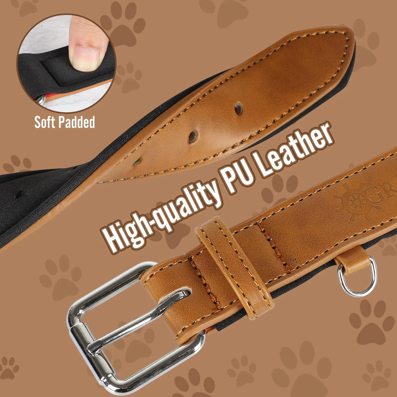 Grand Line Collier de Chien Ajustable Cuir Rembourré Marron M