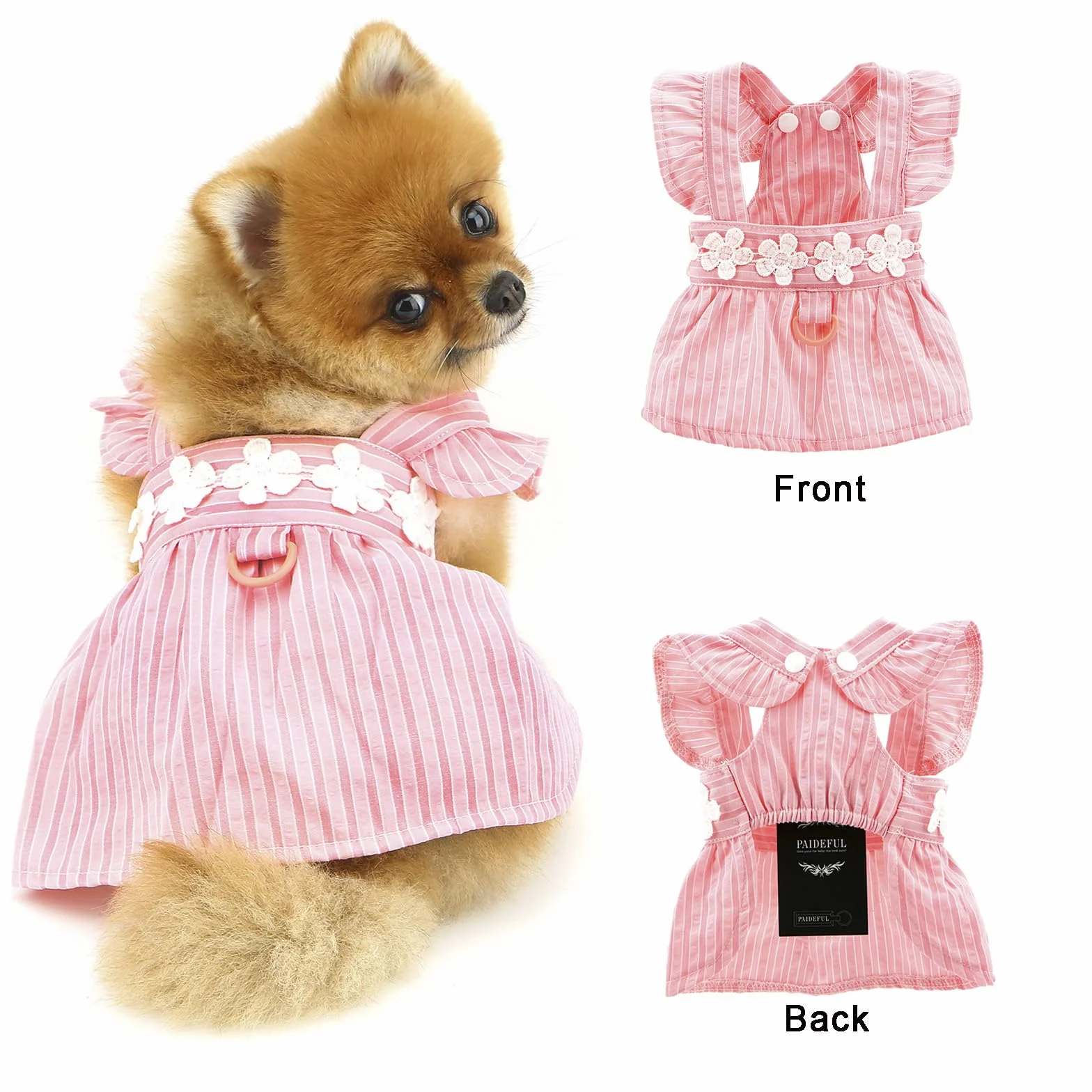 PAIDEFUL Robe d'été élégante pour petit chien Jupe rayée avec broderie florale Costume pour chat et chihuahua