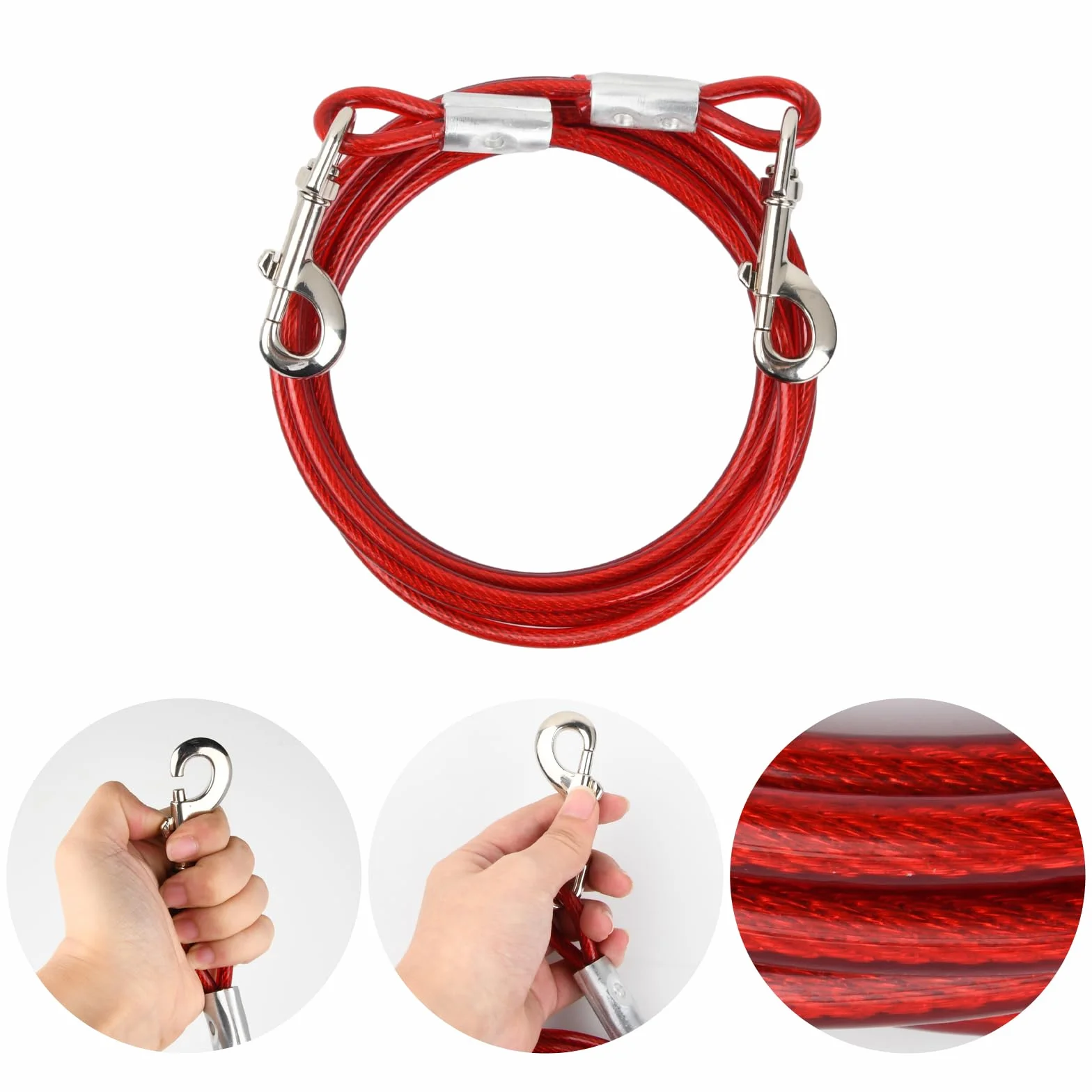 Laisse pour Chien Anti-Morsure 10 m 6 mm Jusqu'à 250 kg Chaîne Sécurité avec Crochet Pivotant Rouge